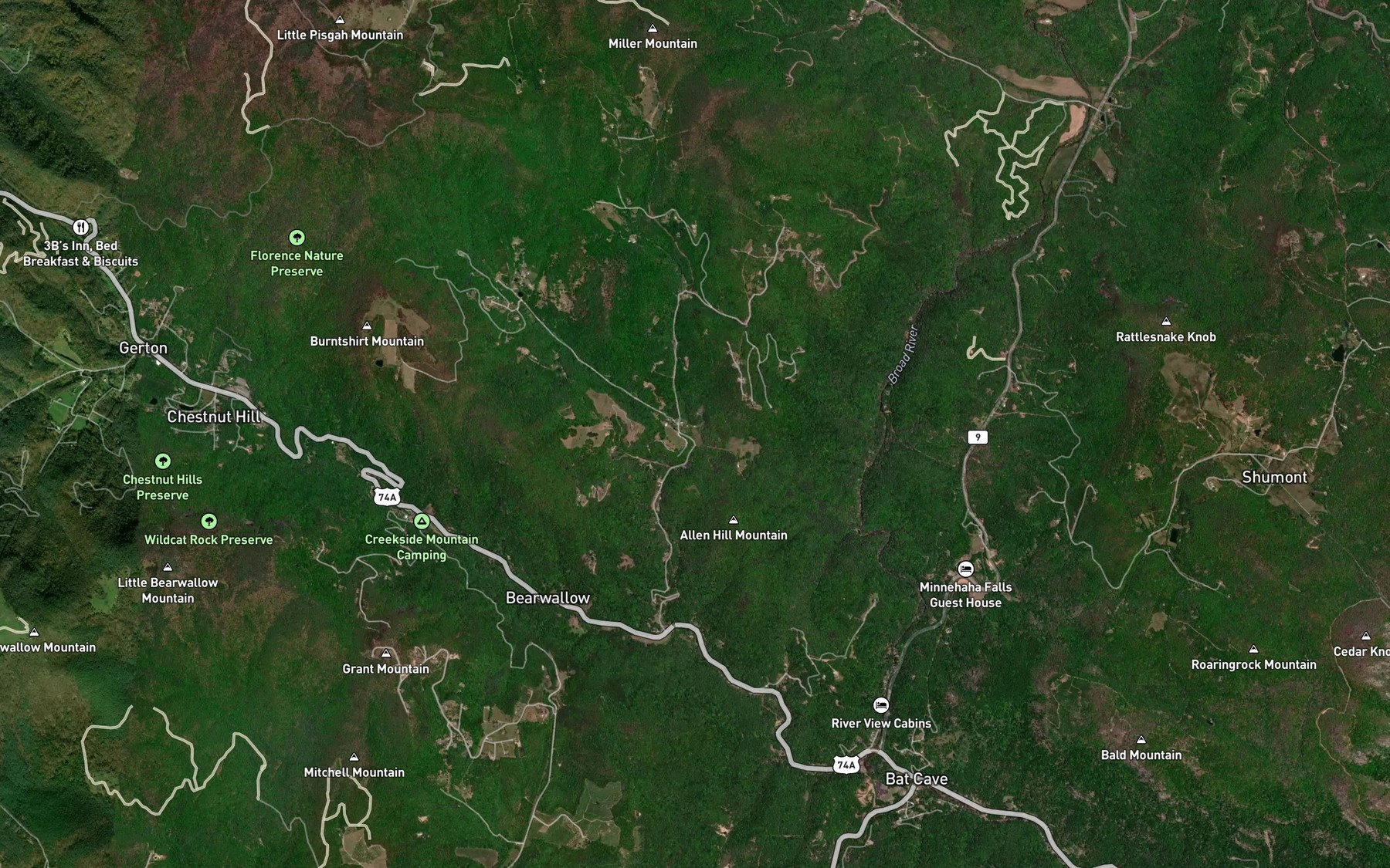 Satellite map of the Toms Fork