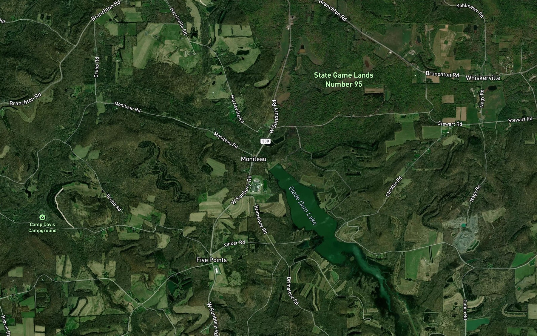 Satellite map of the Glade Dam Lake
