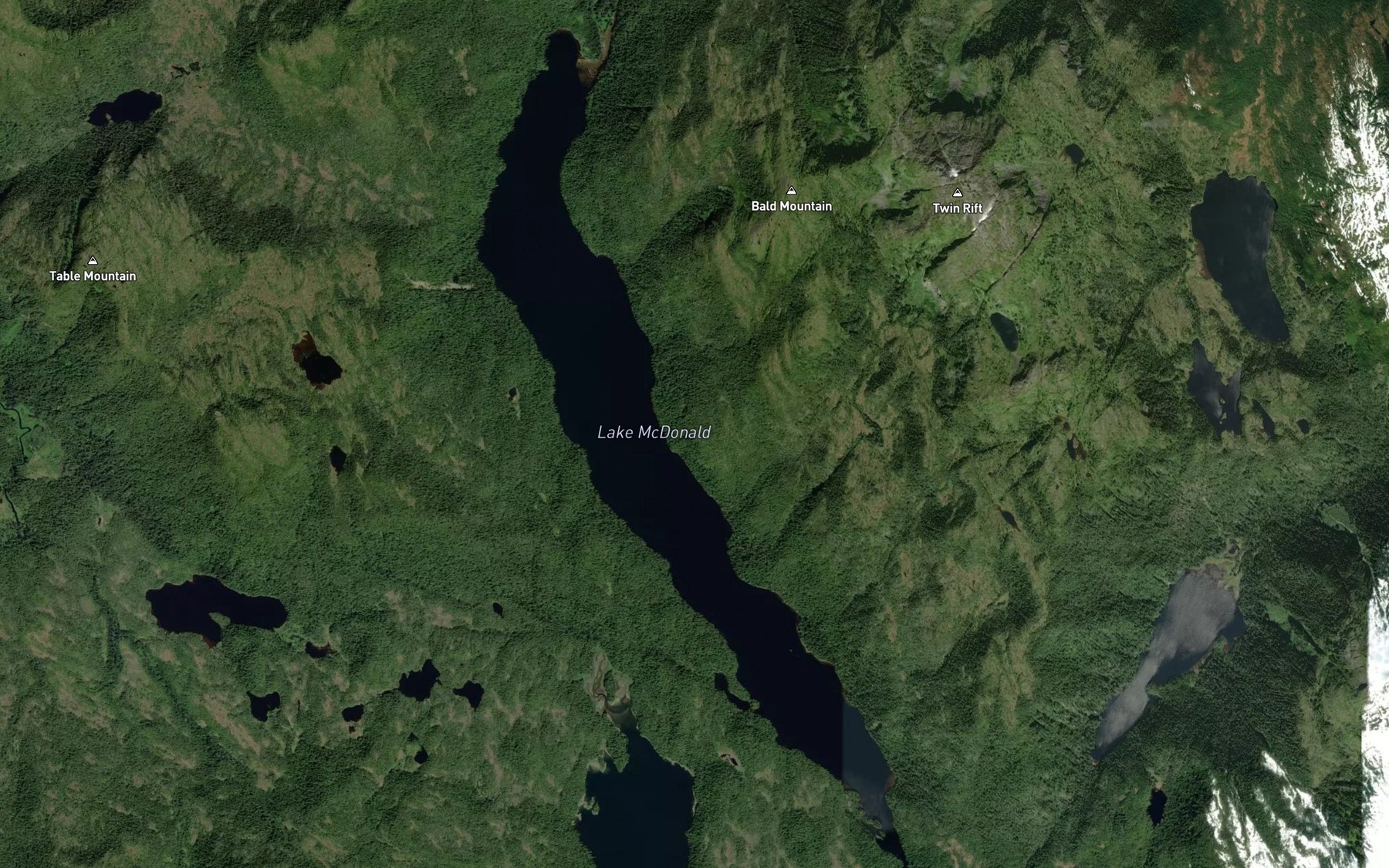 Satellite map of the Lake McDonald