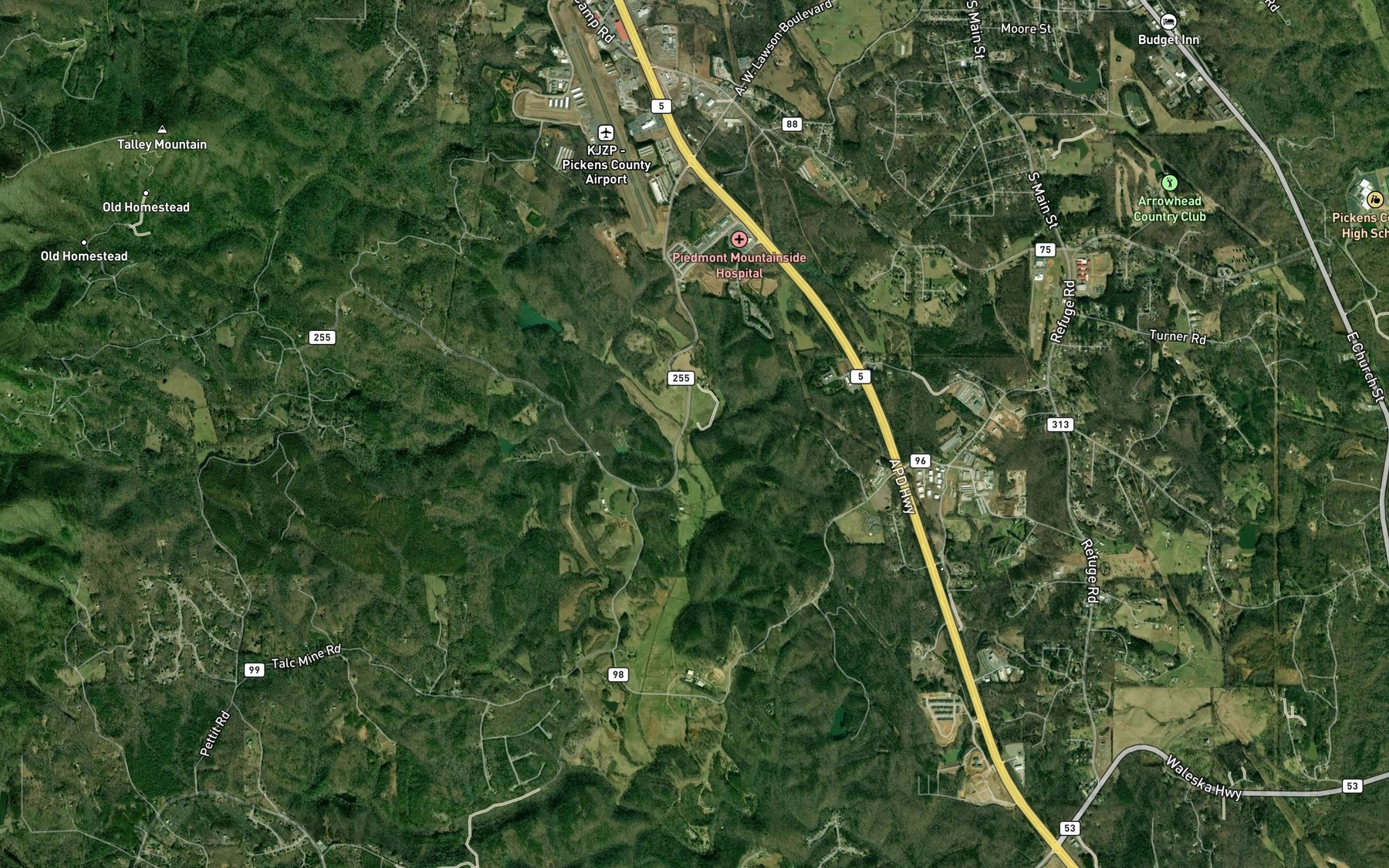 Satellite map of the Town Creek