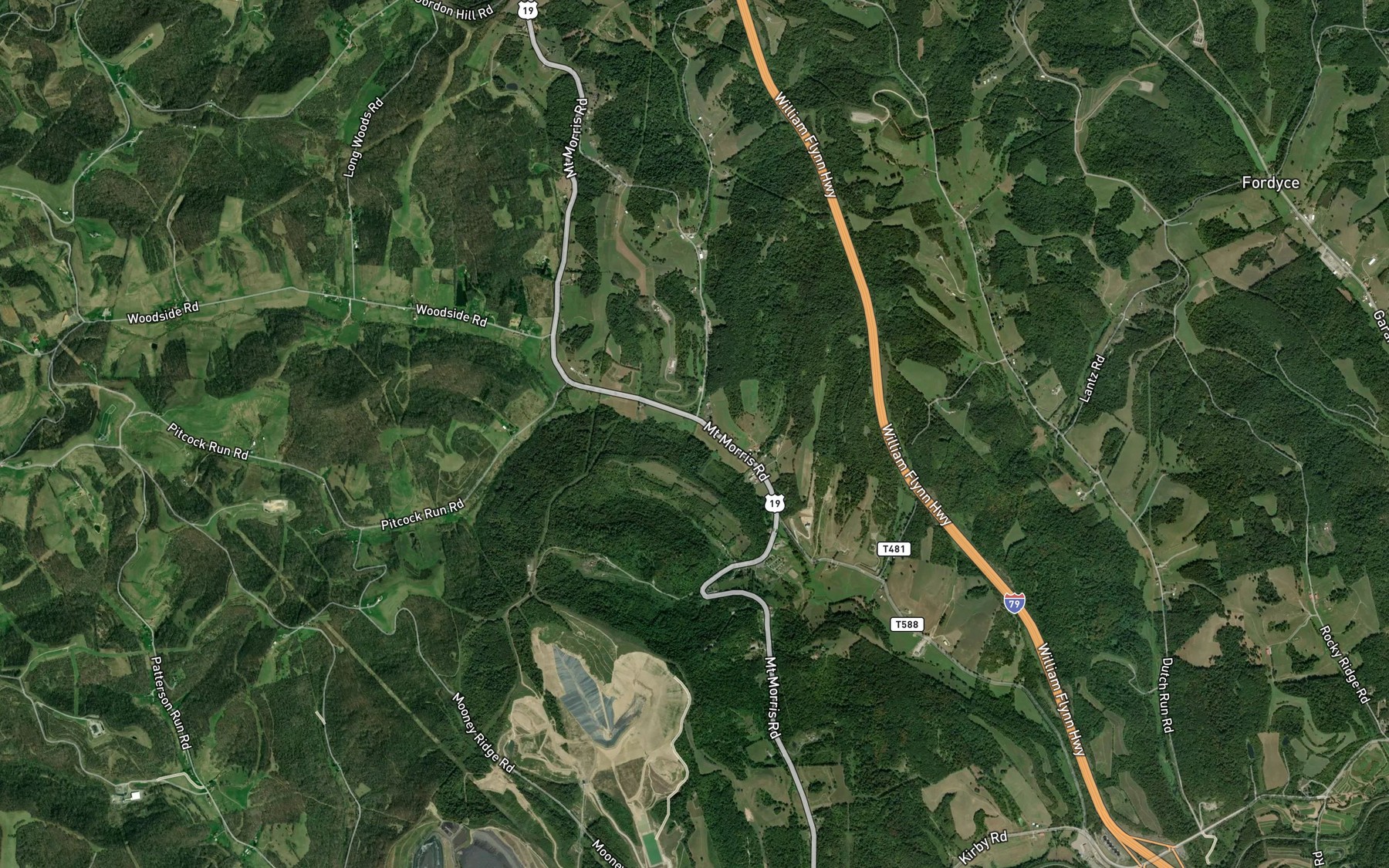 Satellite map of the Mount Phoebe Run