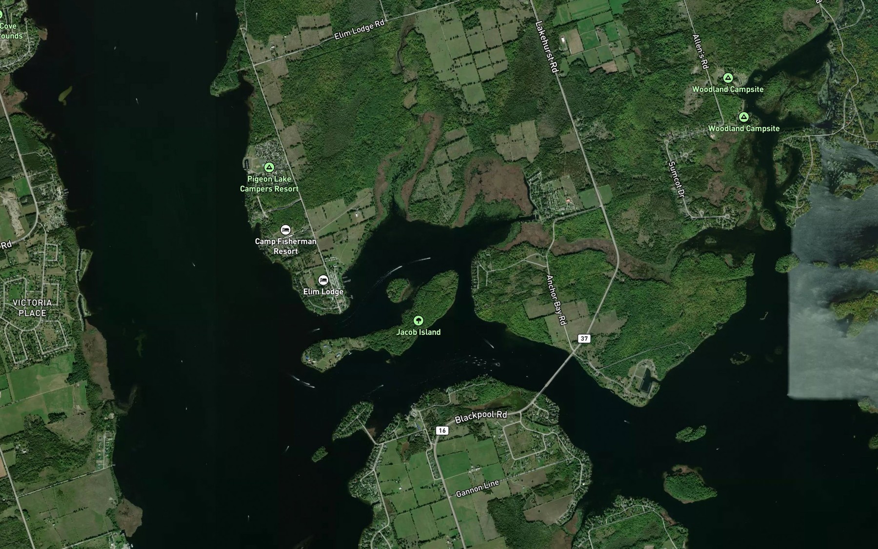 Satellite map of the Gannon Narrows