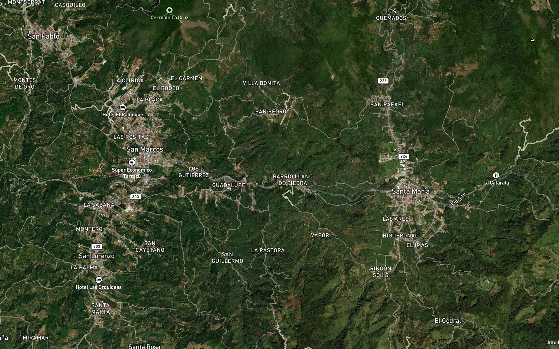 Satellite map of the Quebrada Zapote