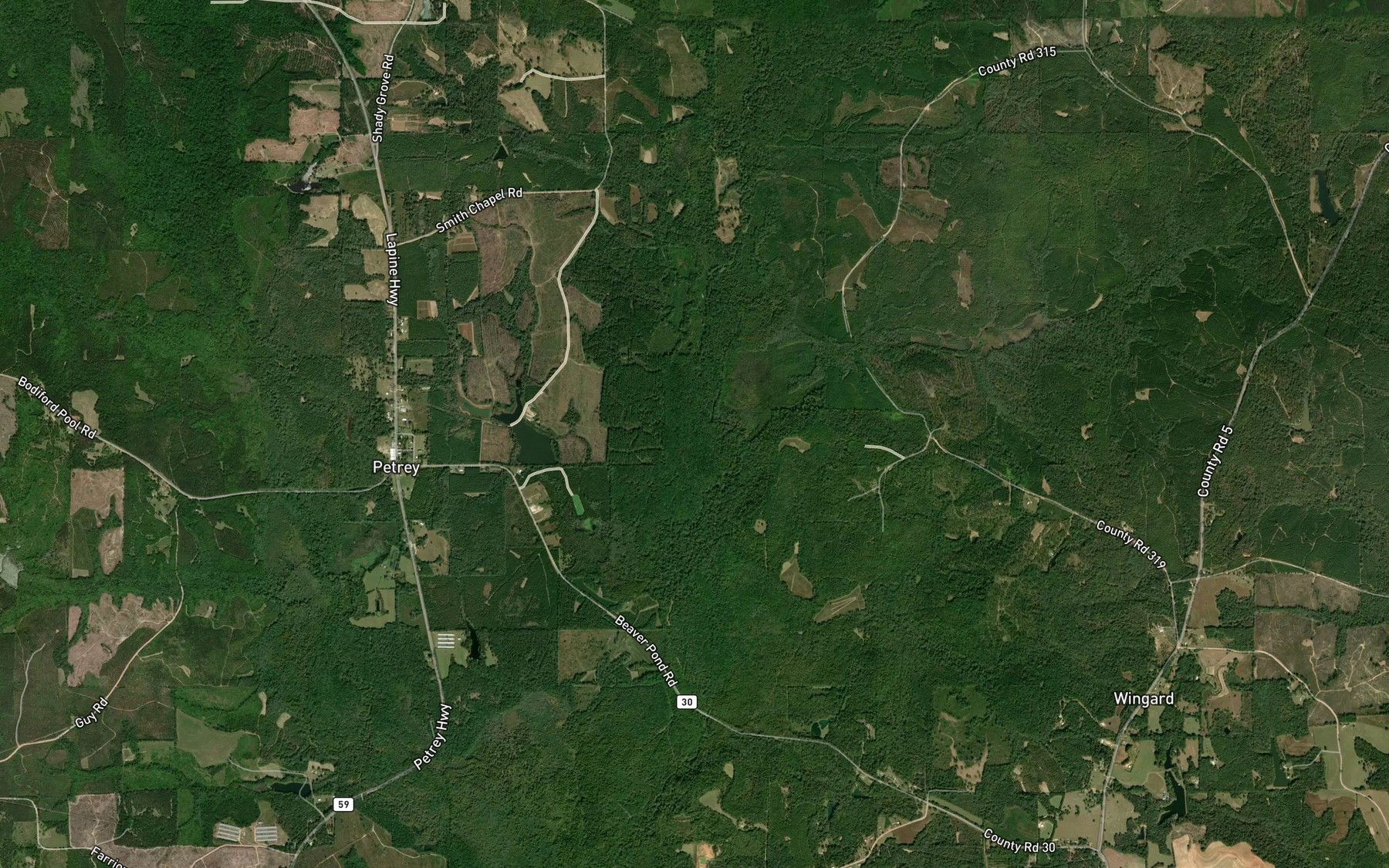 Satellite map of the Motes Mill Creek