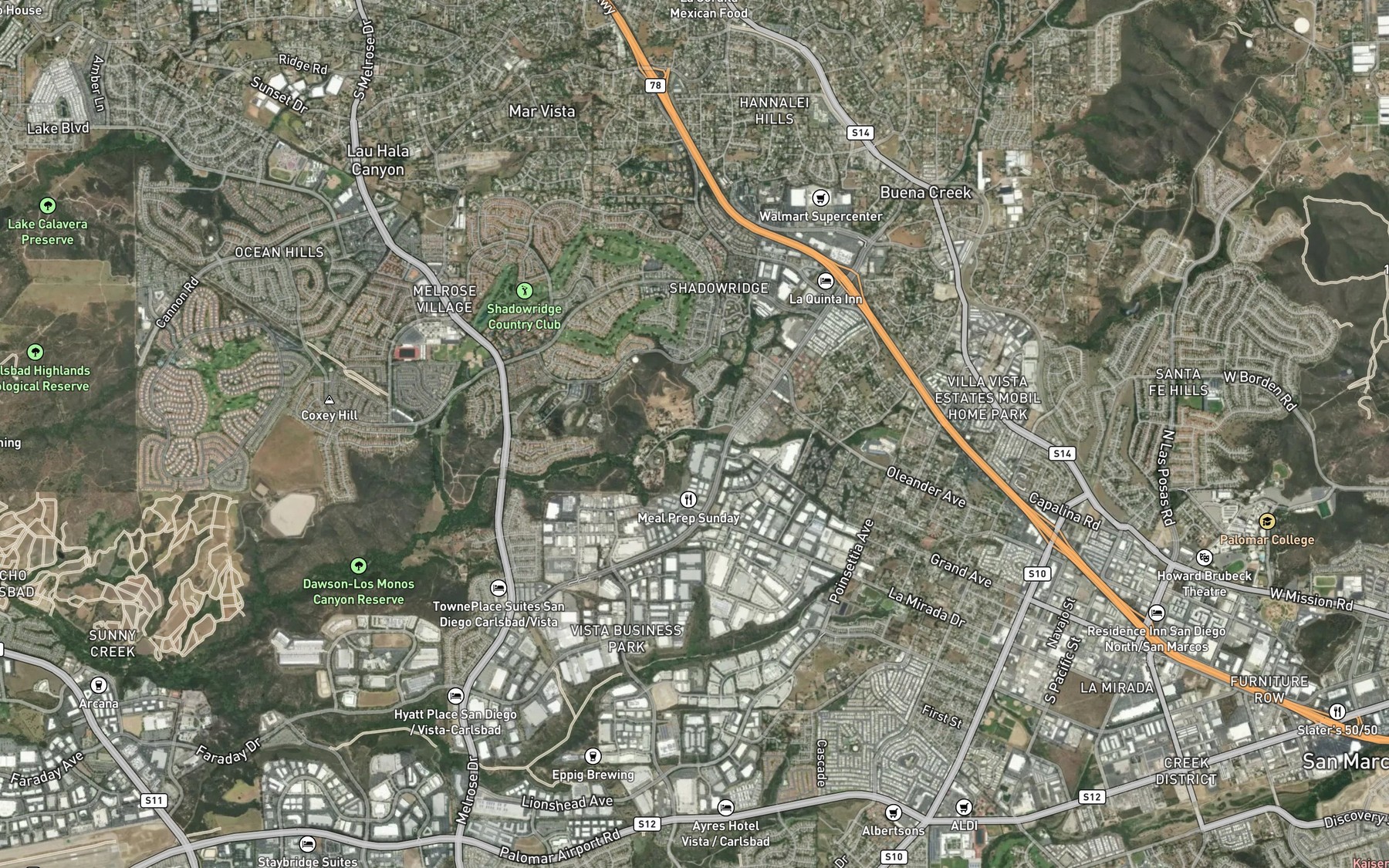 Satellite map of the Buena Creek