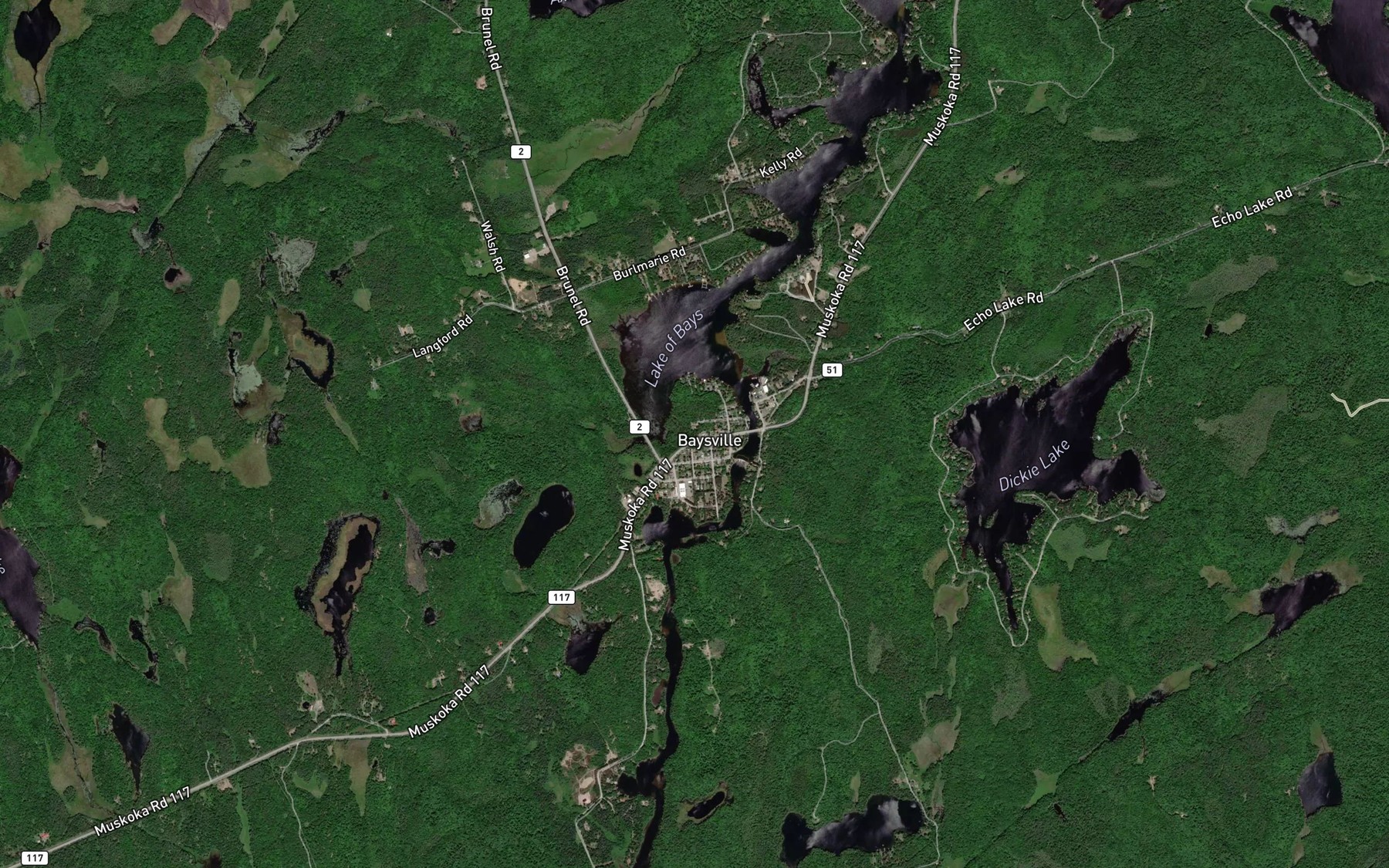 Satellite map of the Baysville Narrows