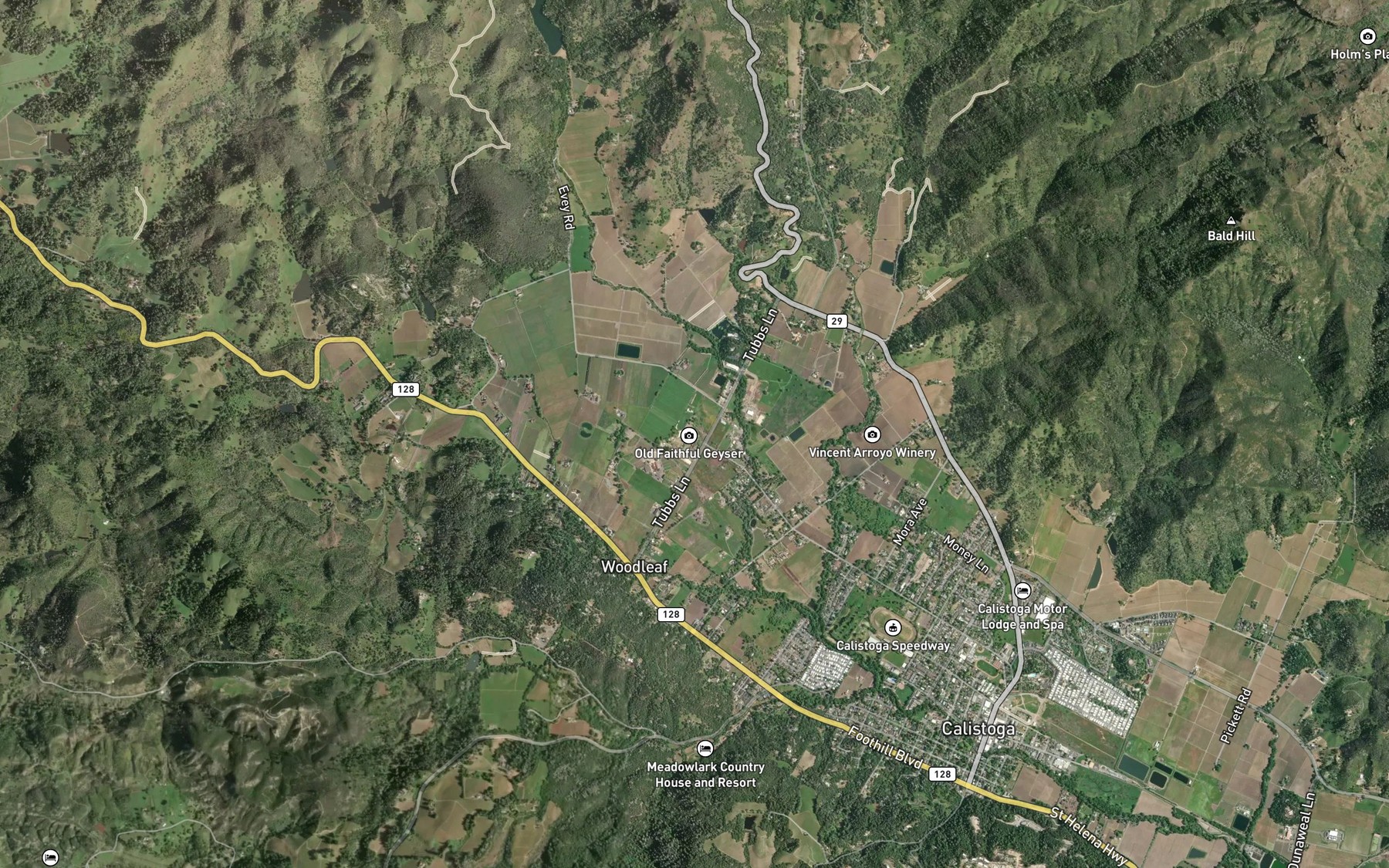 Satellite map of the Old Faithful Geyser of California