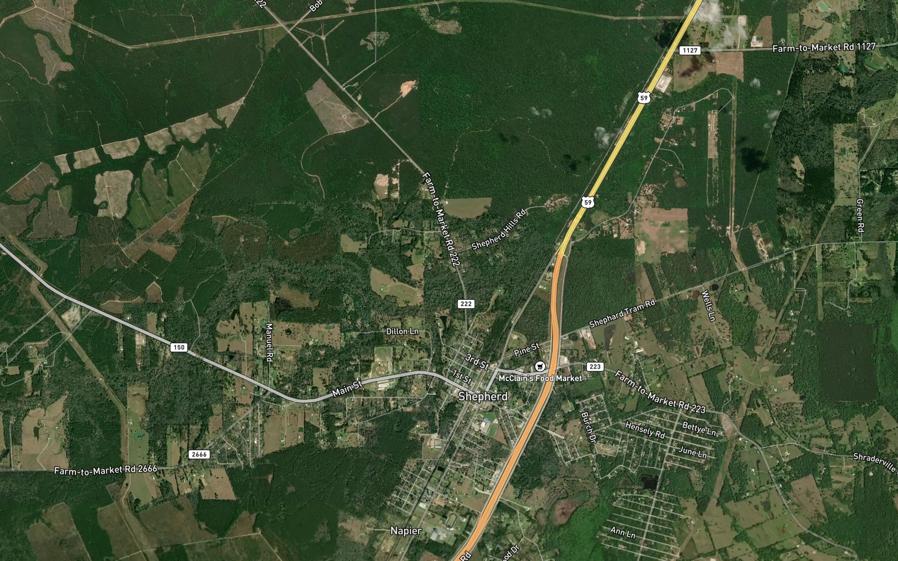Satellite map of the Yates Creek