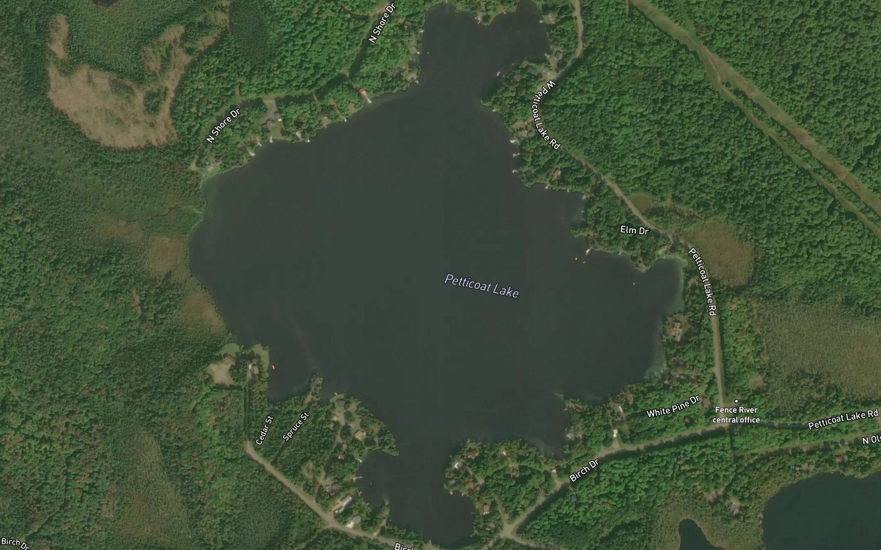 Satellite map of the Petticoat Lake