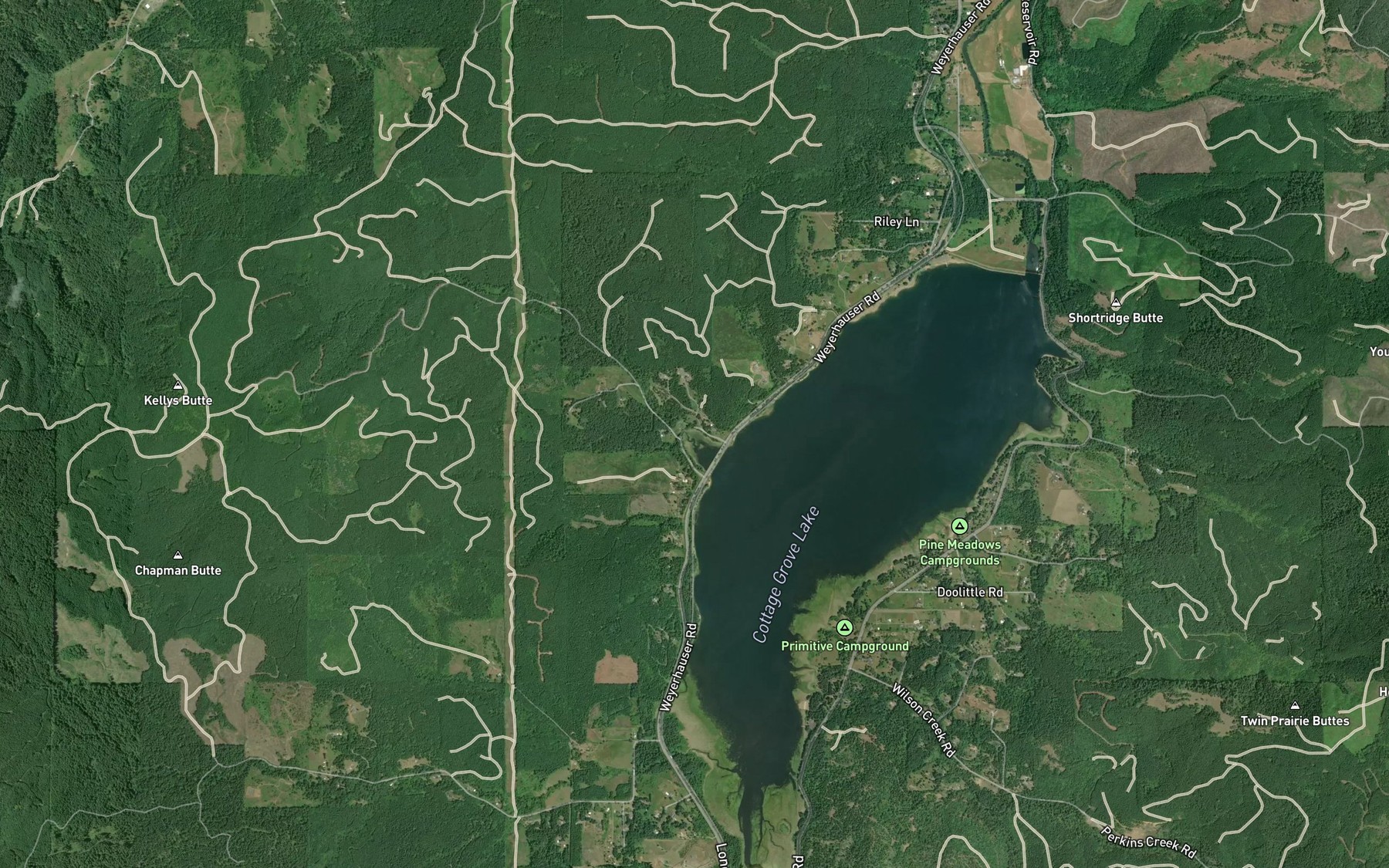 Satellite map of the Williams Creek
