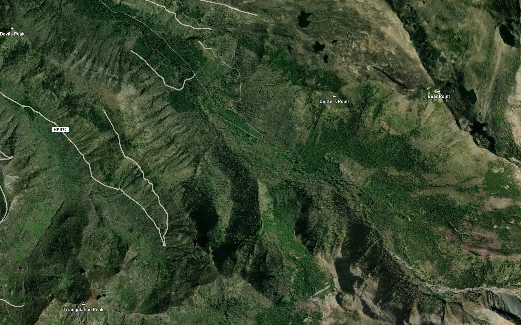 Satellite map of the Crag Creek