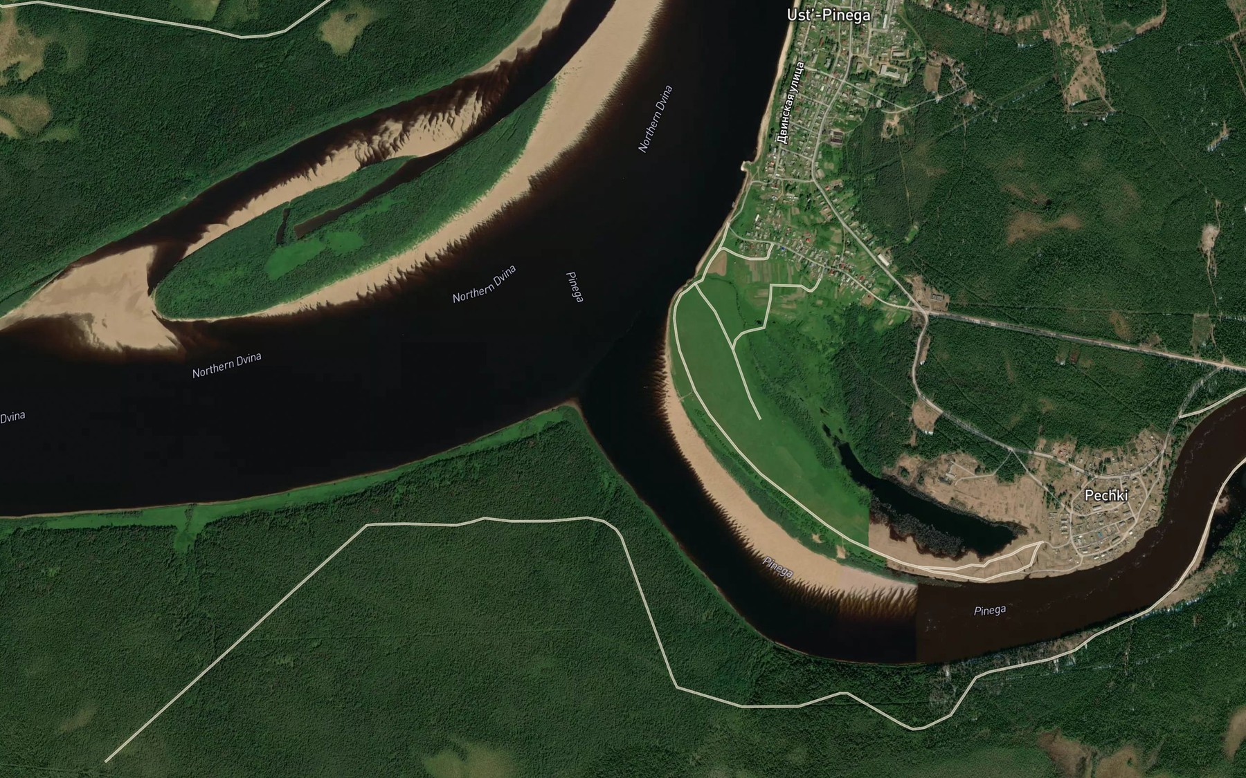 Satellite map of the Pinega