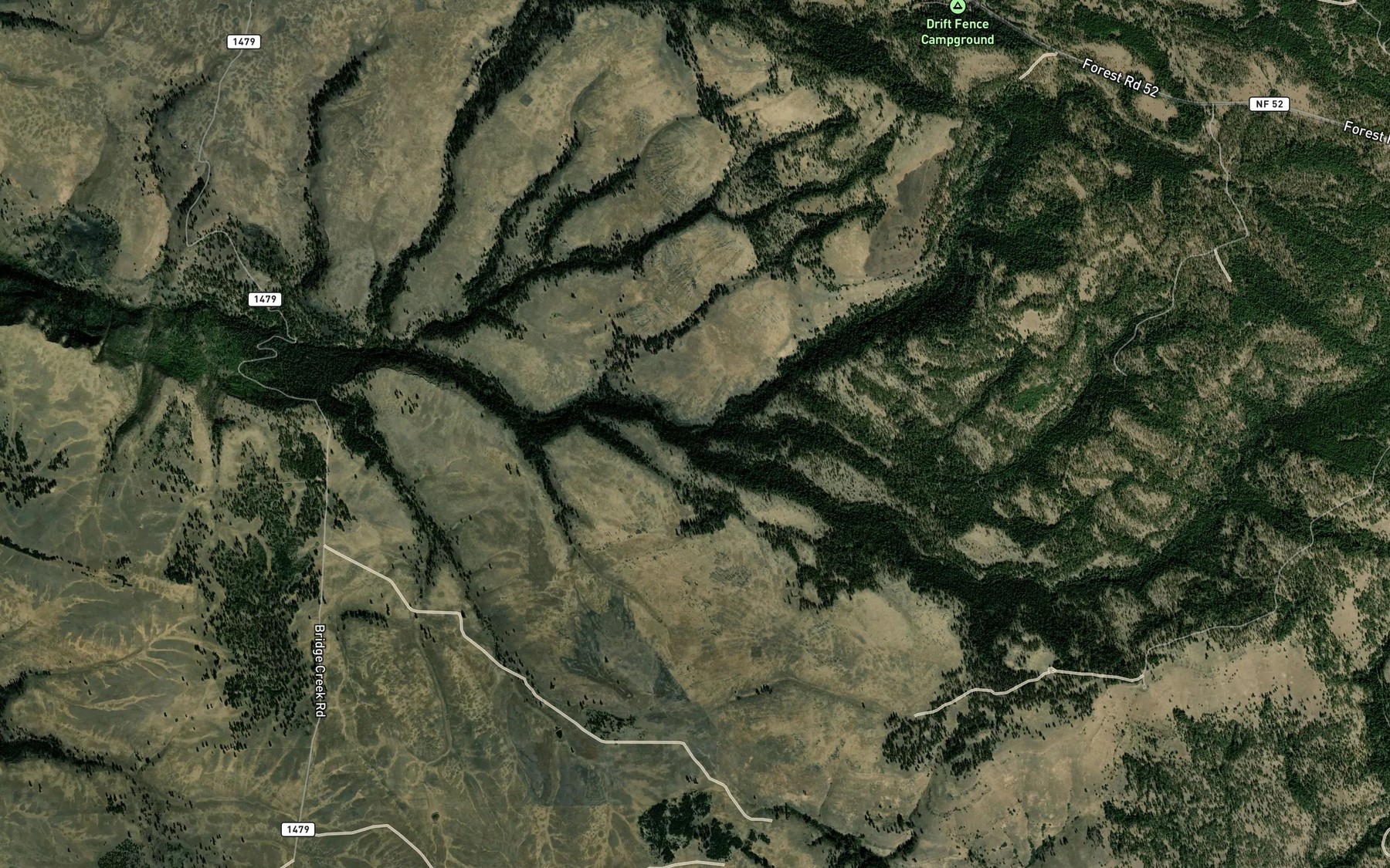 Satellite map of the North Fork Bridge Creek