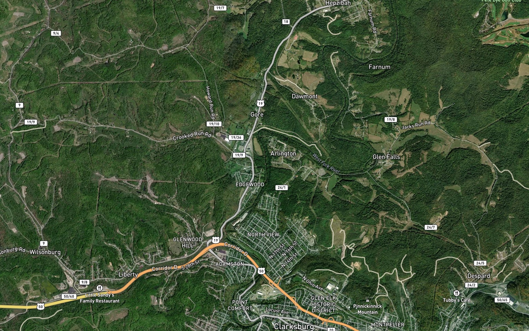 Satellite map of the Crooked Run