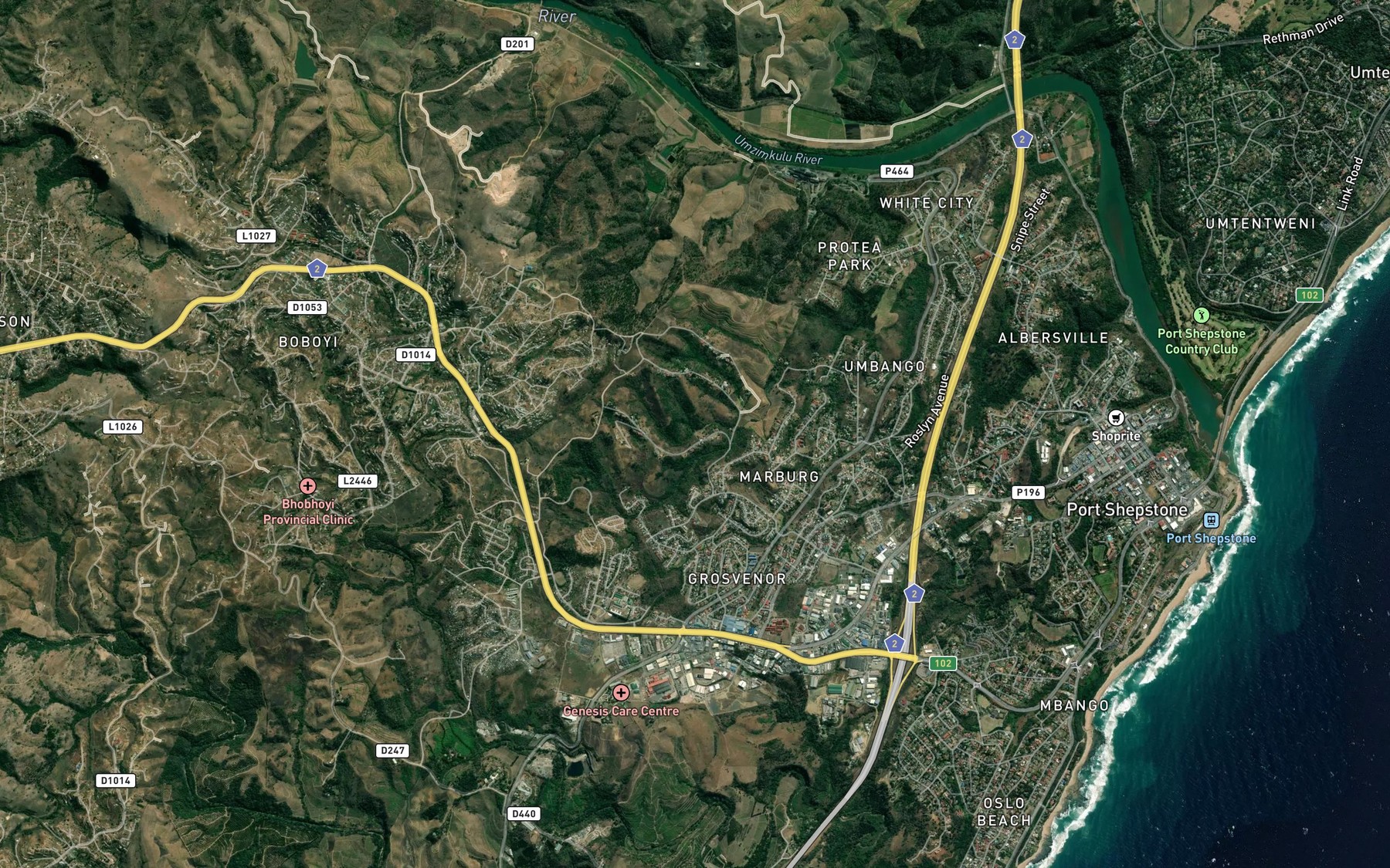 Satellite map of the Umbango River
