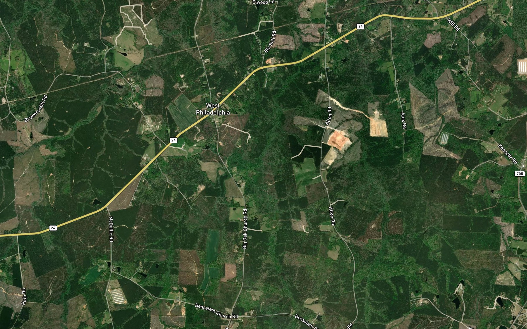 Satellite map of the Sings Creek