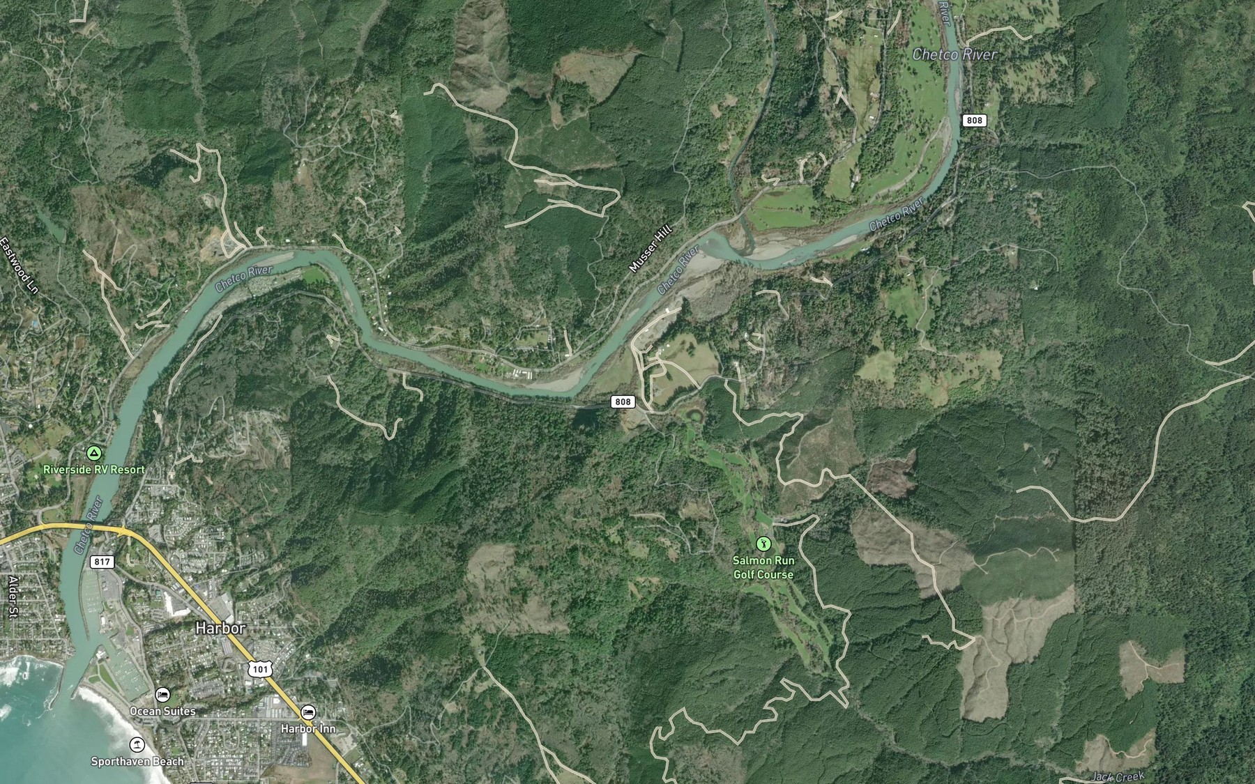 Satellite map of the Jack Creek