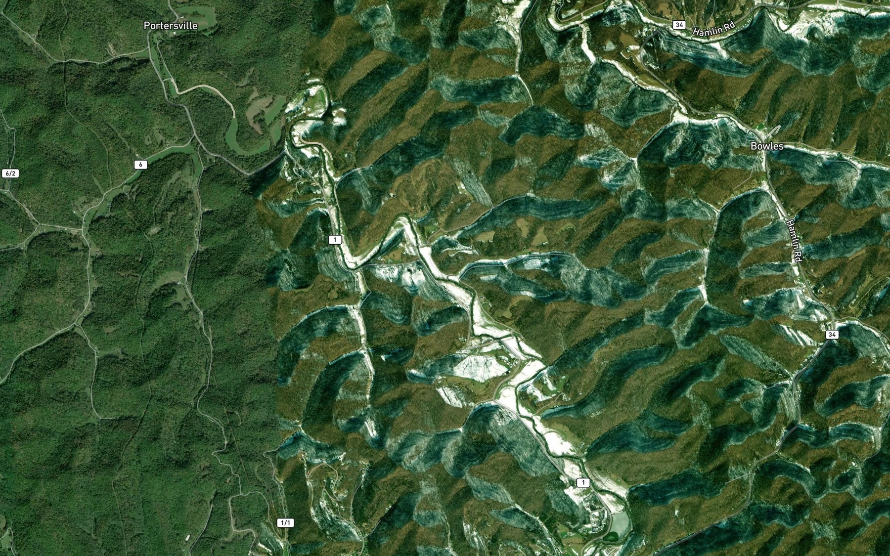 Satellite map of the Cowhide Creek