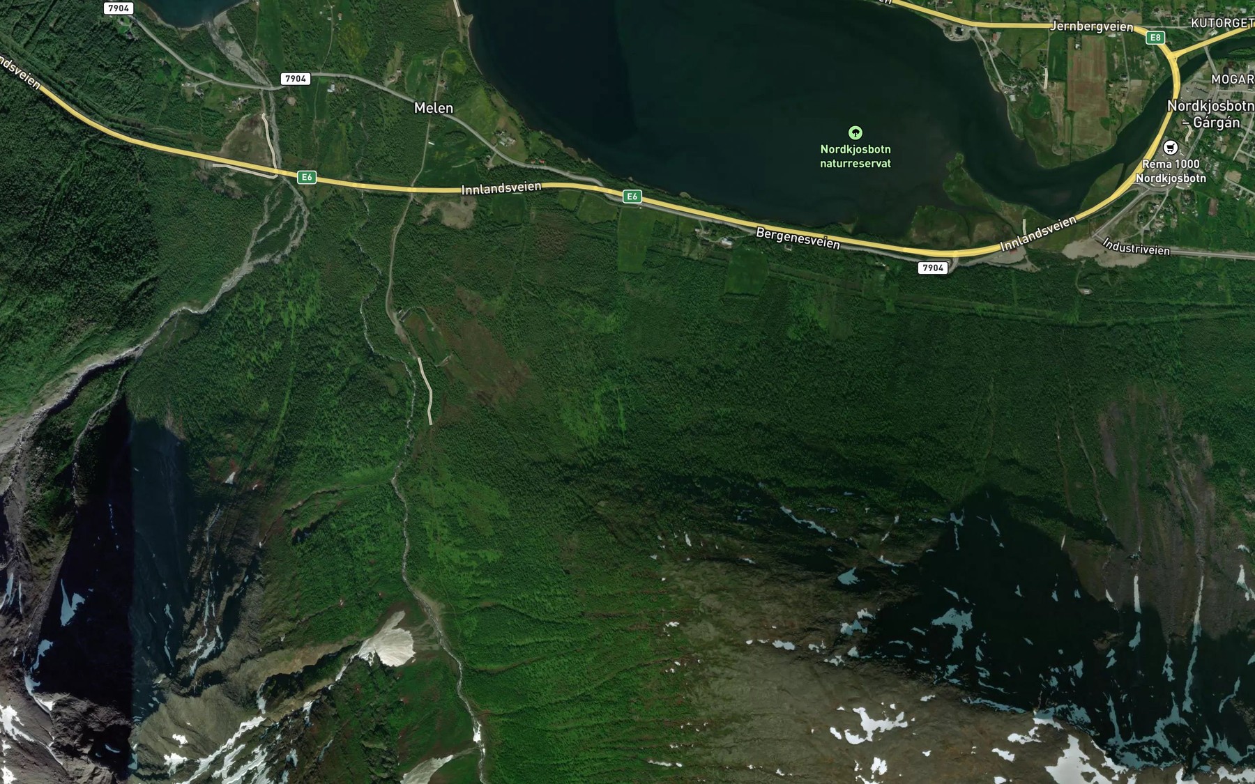 Satellite map of the Skjellelva