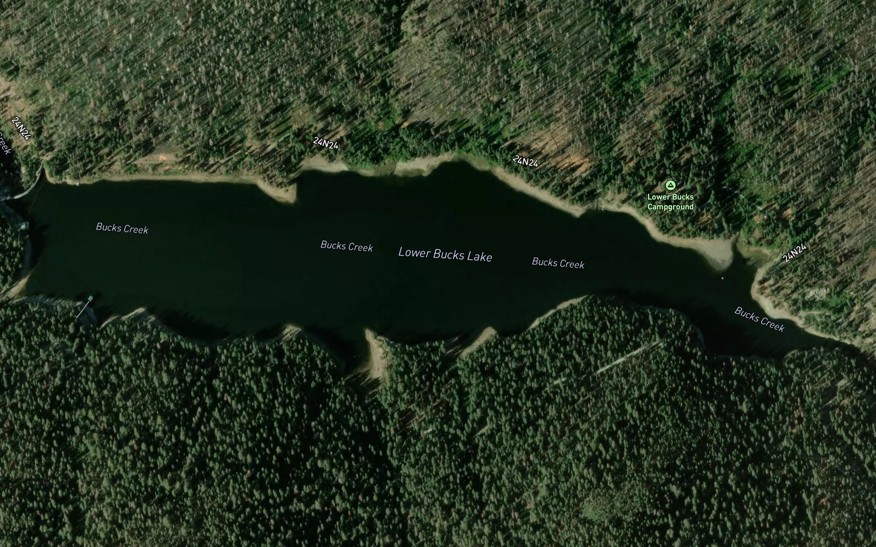 Satellite map of the Lower Bucks Lake