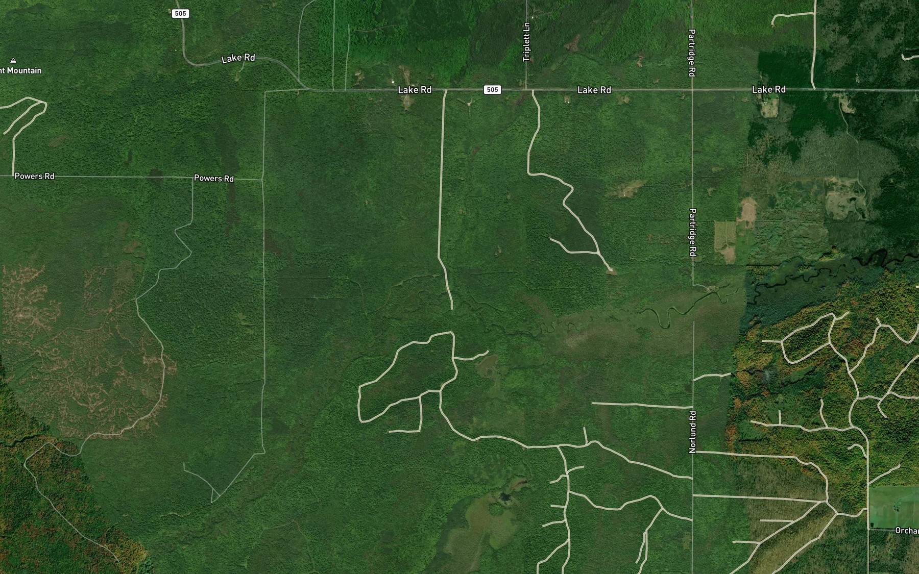 Satellite map of the Triplett Creek