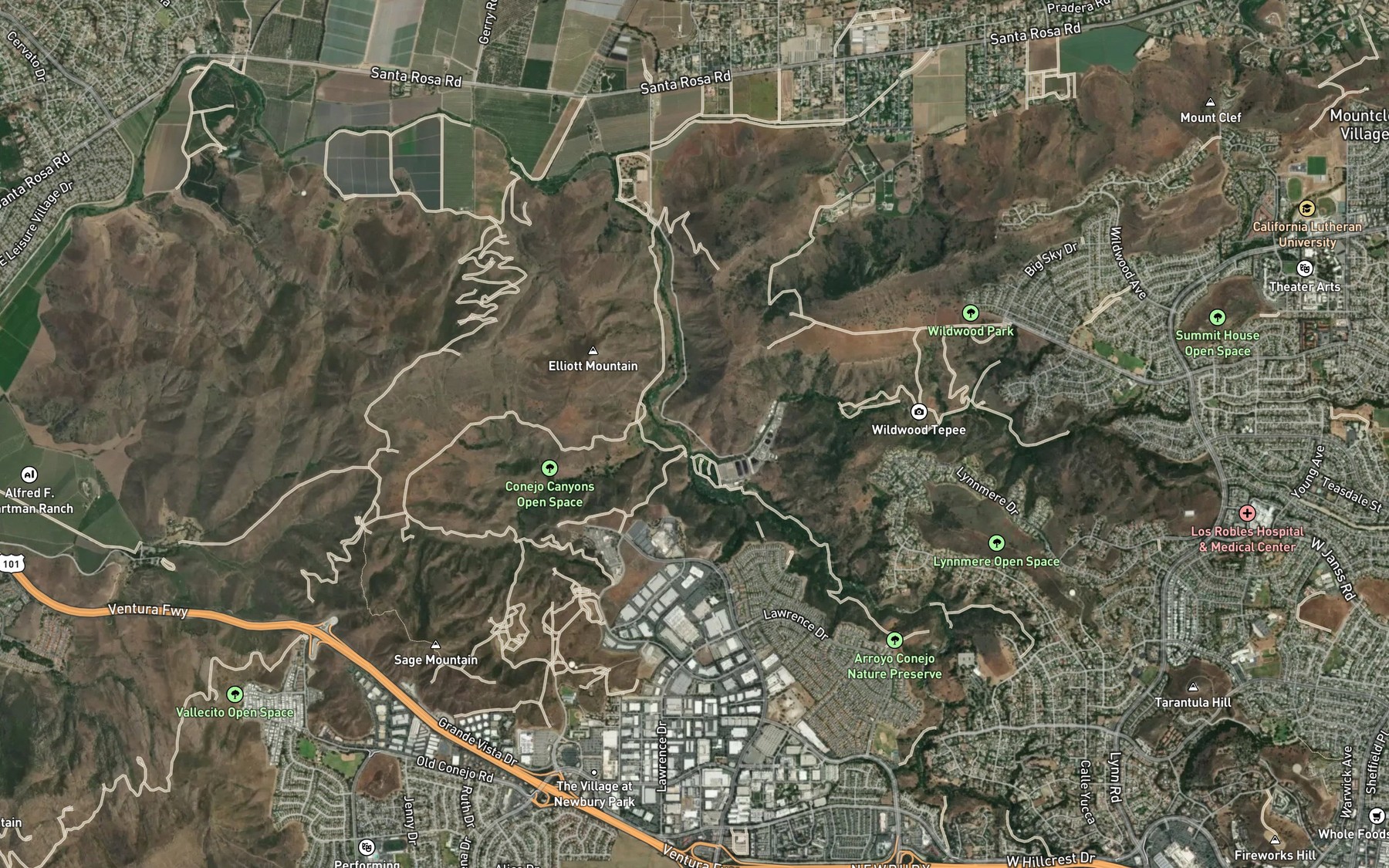 Satellite map of the North Fork Arroyo Conejo