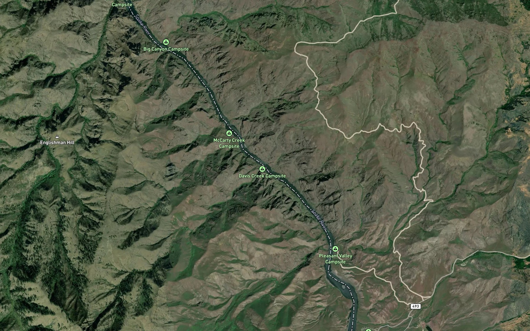 Satellite map of the Davis Creek Rapids