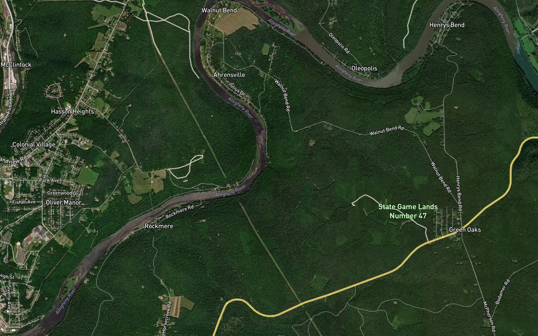 Satellite map of the Panther Run