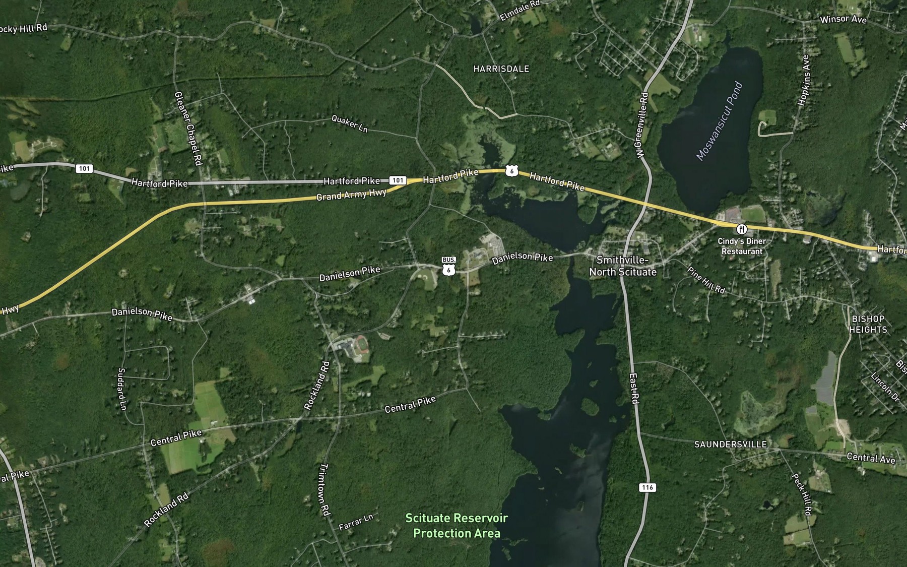 Satellite map of the Dexter Pond