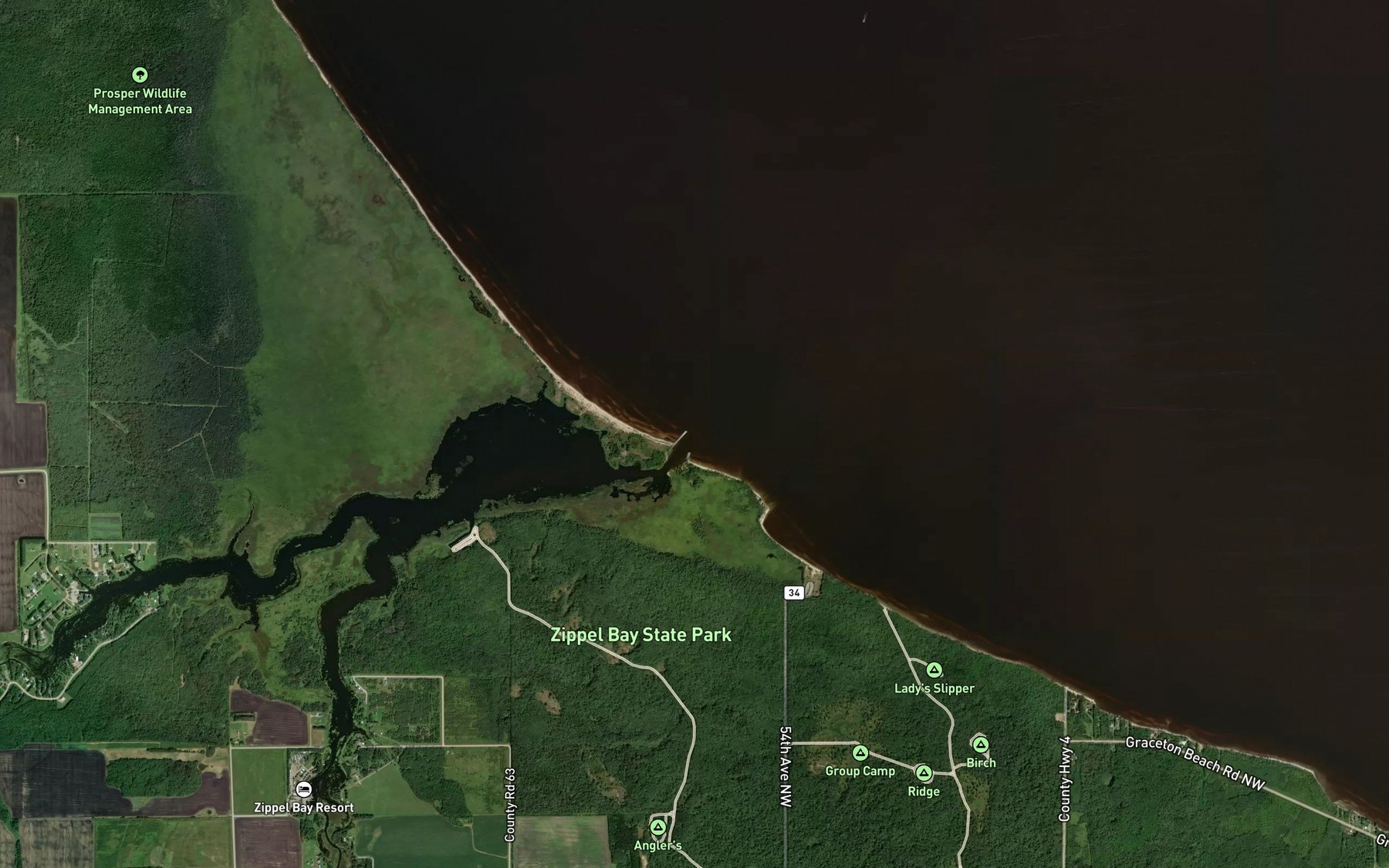 Satellite map of the Zippel Bay