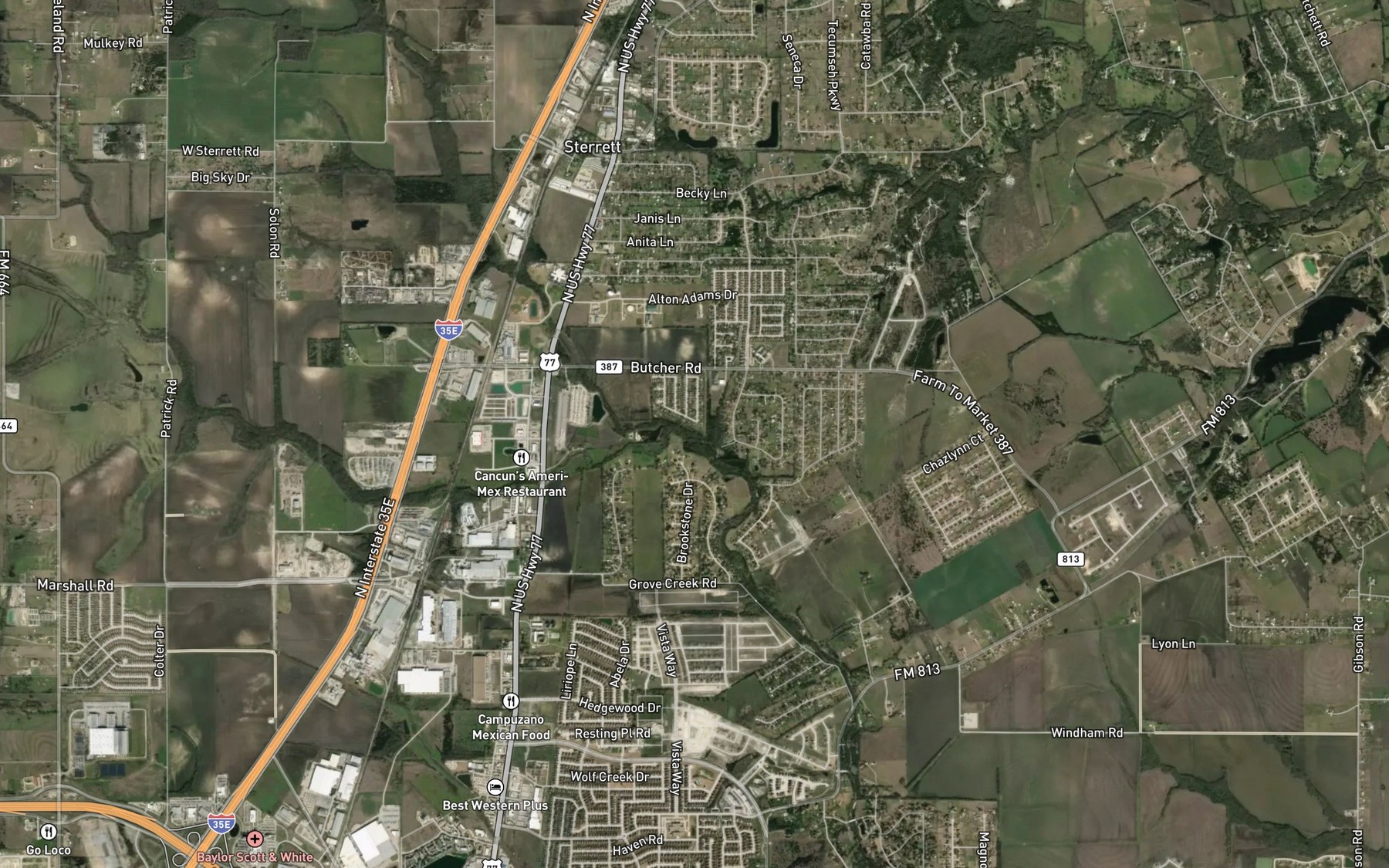 Satellite map of the North Grove Creek