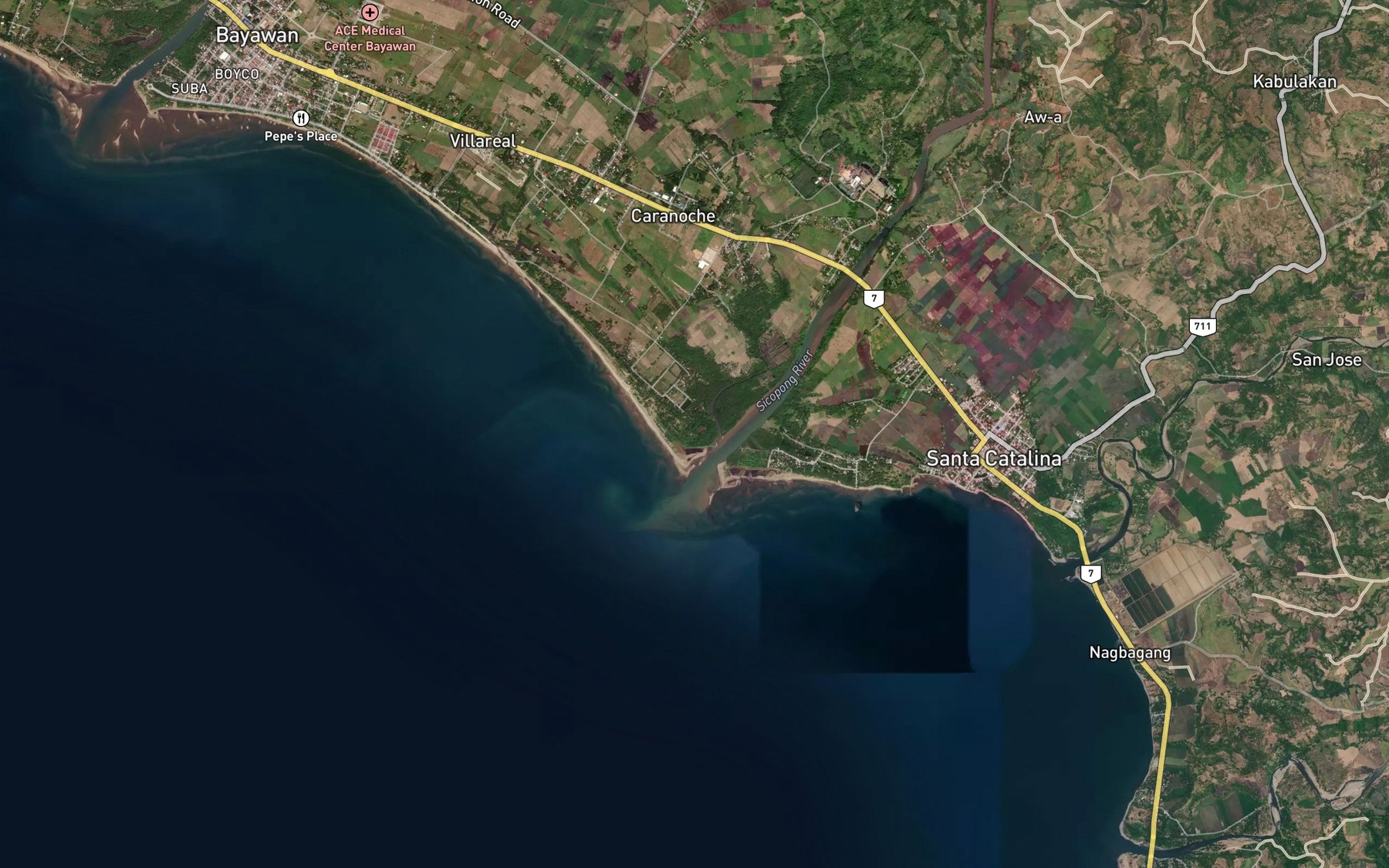 Satellite map of the Sicopong River