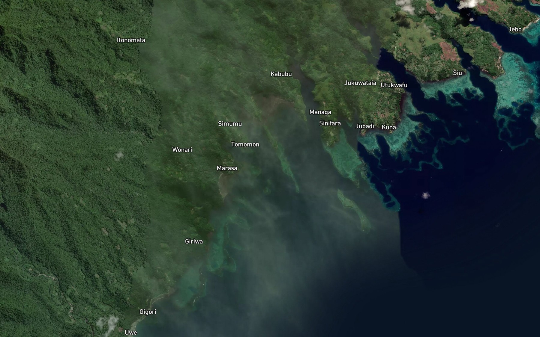 Satellite map of the Wajama Inlet