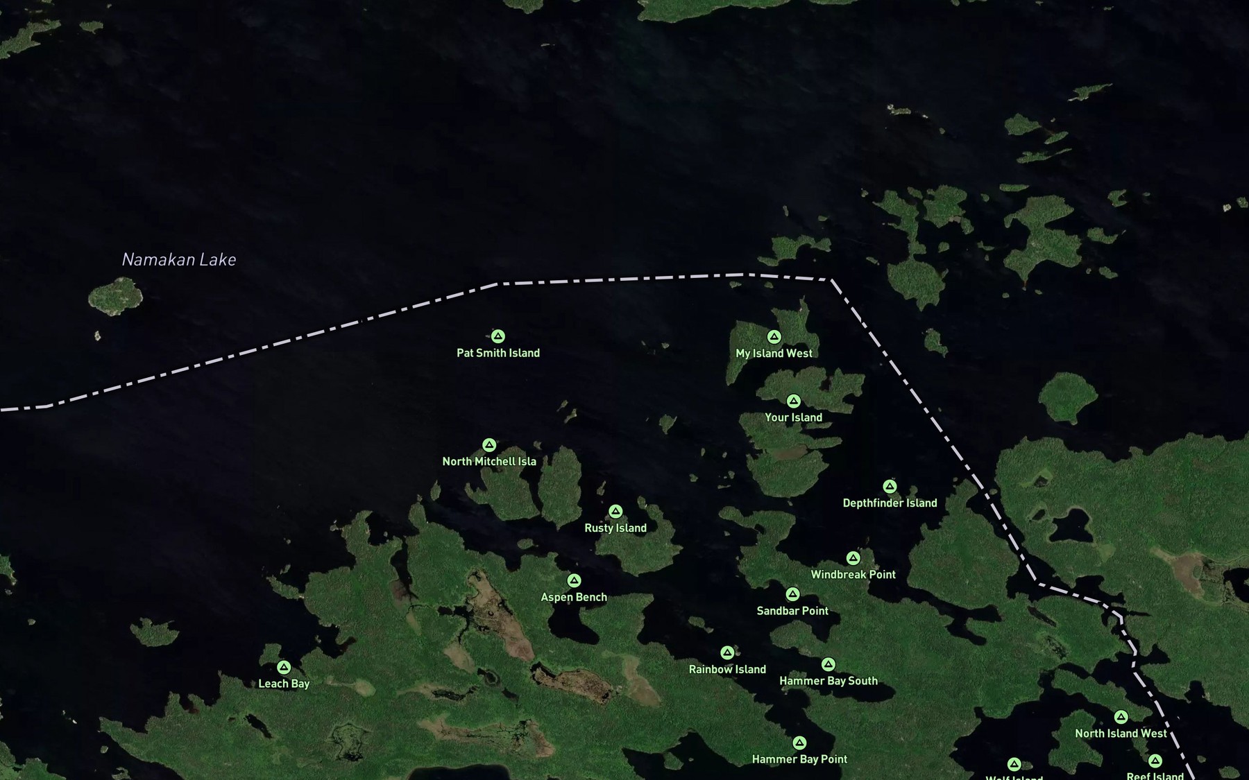 Satellite map of the Blind Pig Channel
