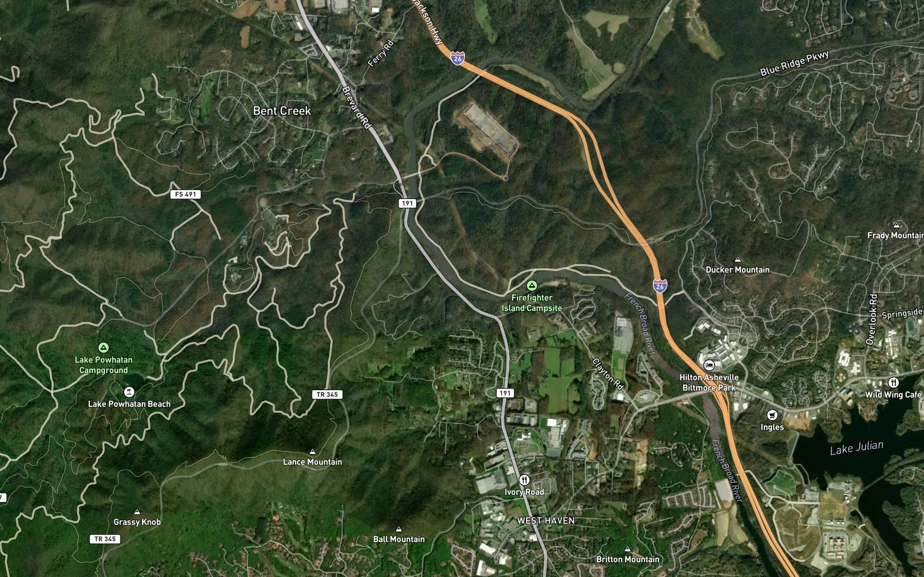 Satellite map of the Orton Branch