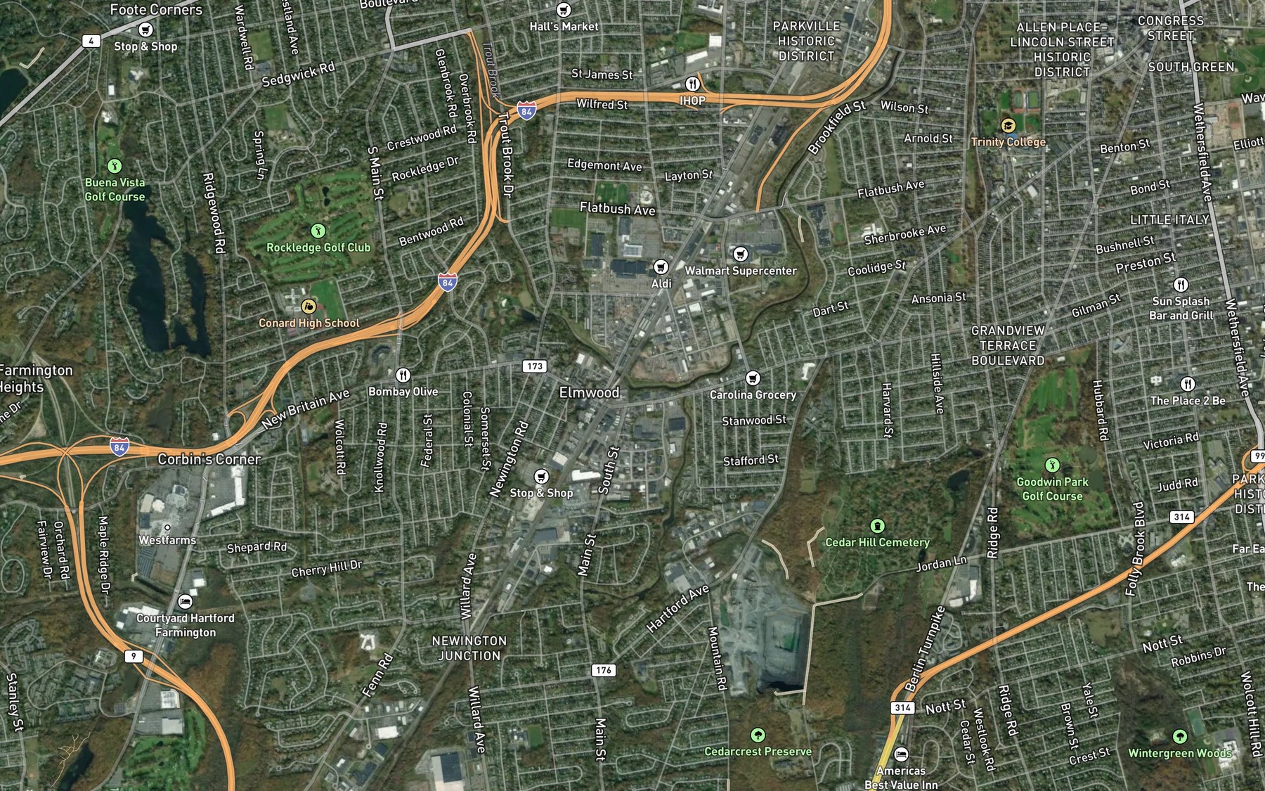 Satellite map of the Trout Brook