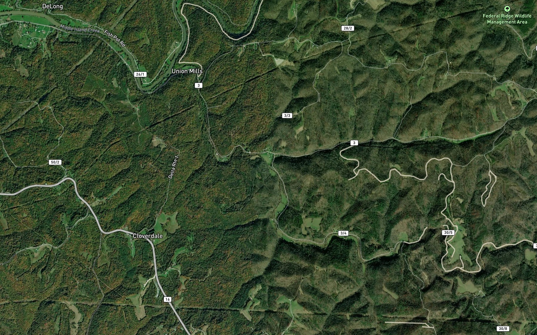 Satellite map of the Shawnee Run