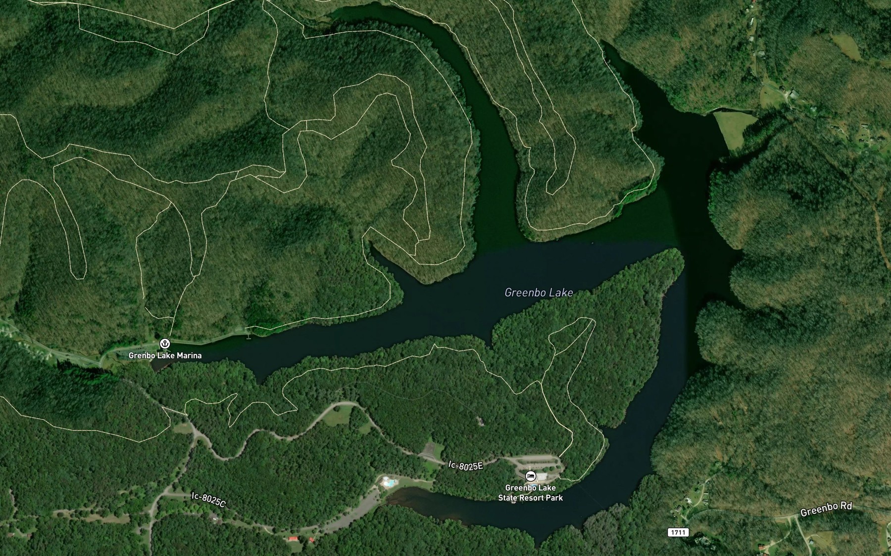 Satellite map of the Greenbo Lake