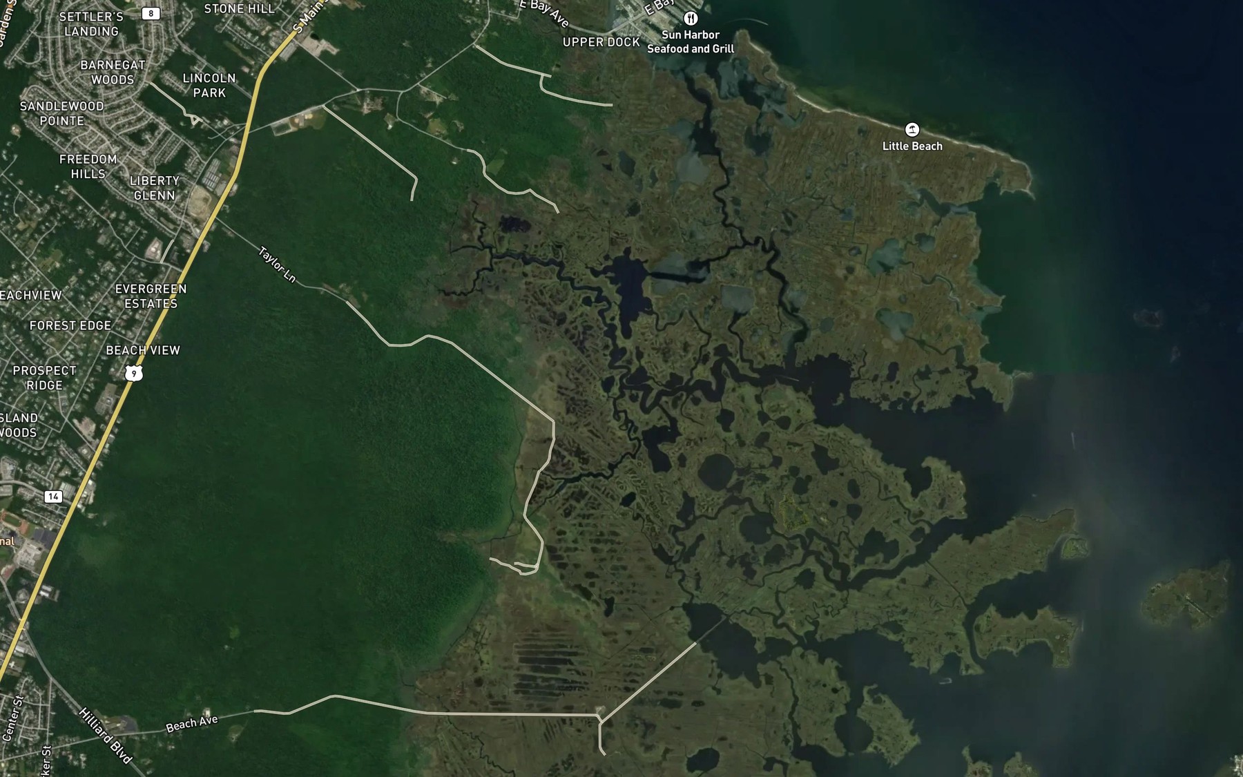 Satellite map of the Fresh Creek