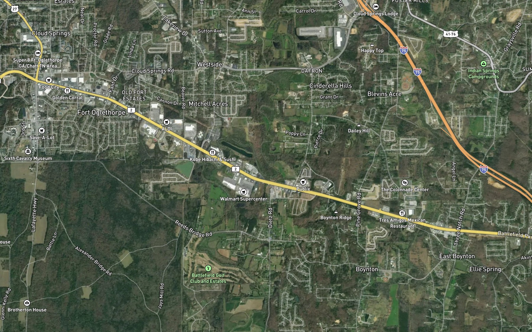 Satellite map of the Sycamore Bend