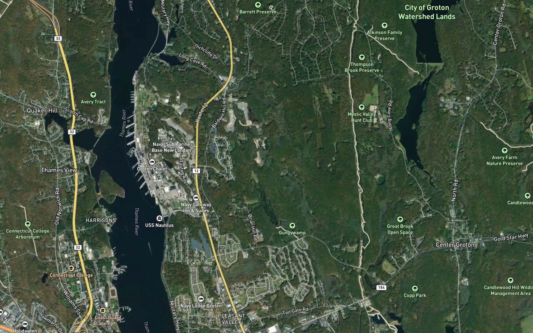 Satellite map of the YMCA Pond