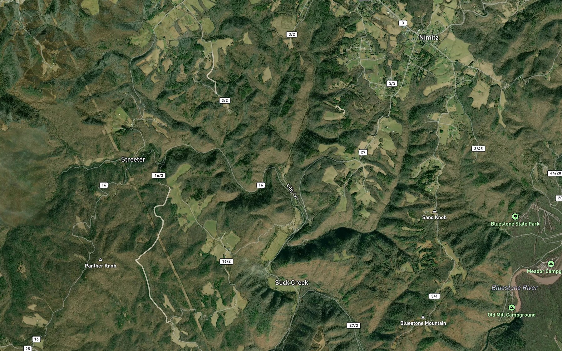 Satellite map of the Parker Creek