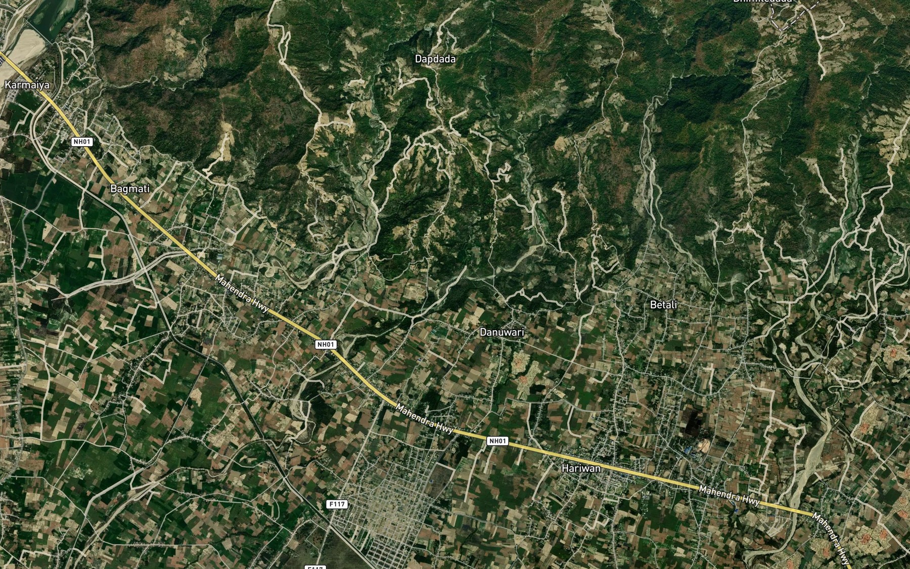 Satellite map of the Baujari Khola