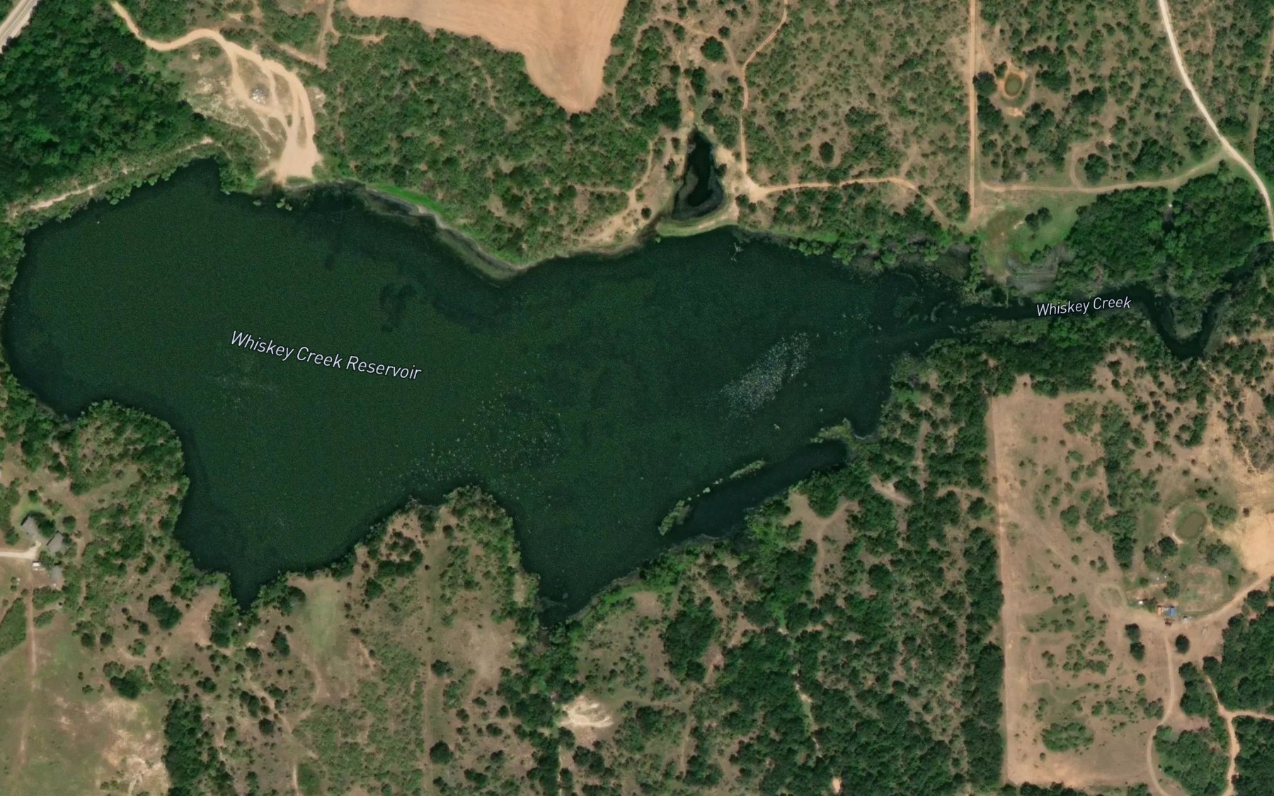 Satellite map of the Whiskey Creek Reservoir