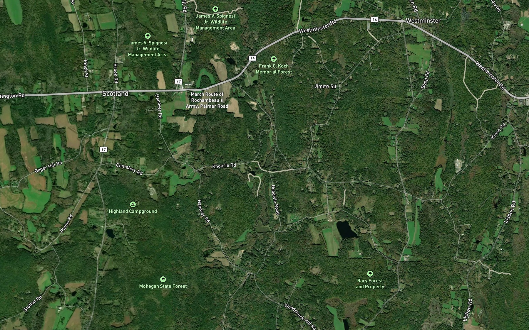 Satellite map of the Fort Ned Pond