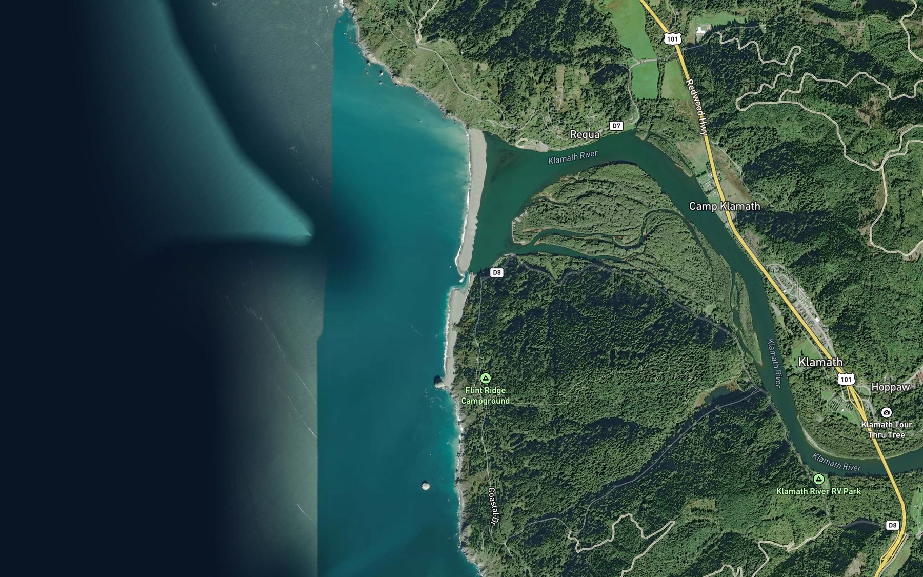 Satellite map of the Klamath River