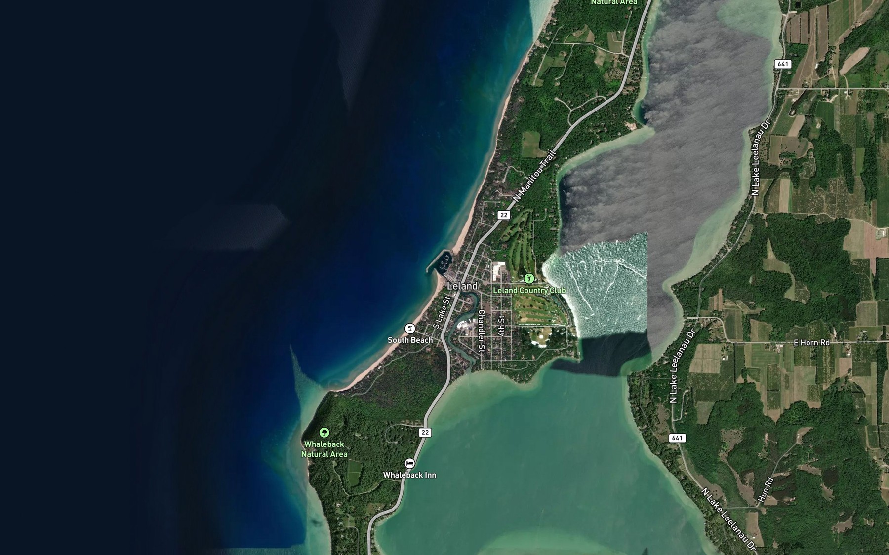Satellite map of the Leland River