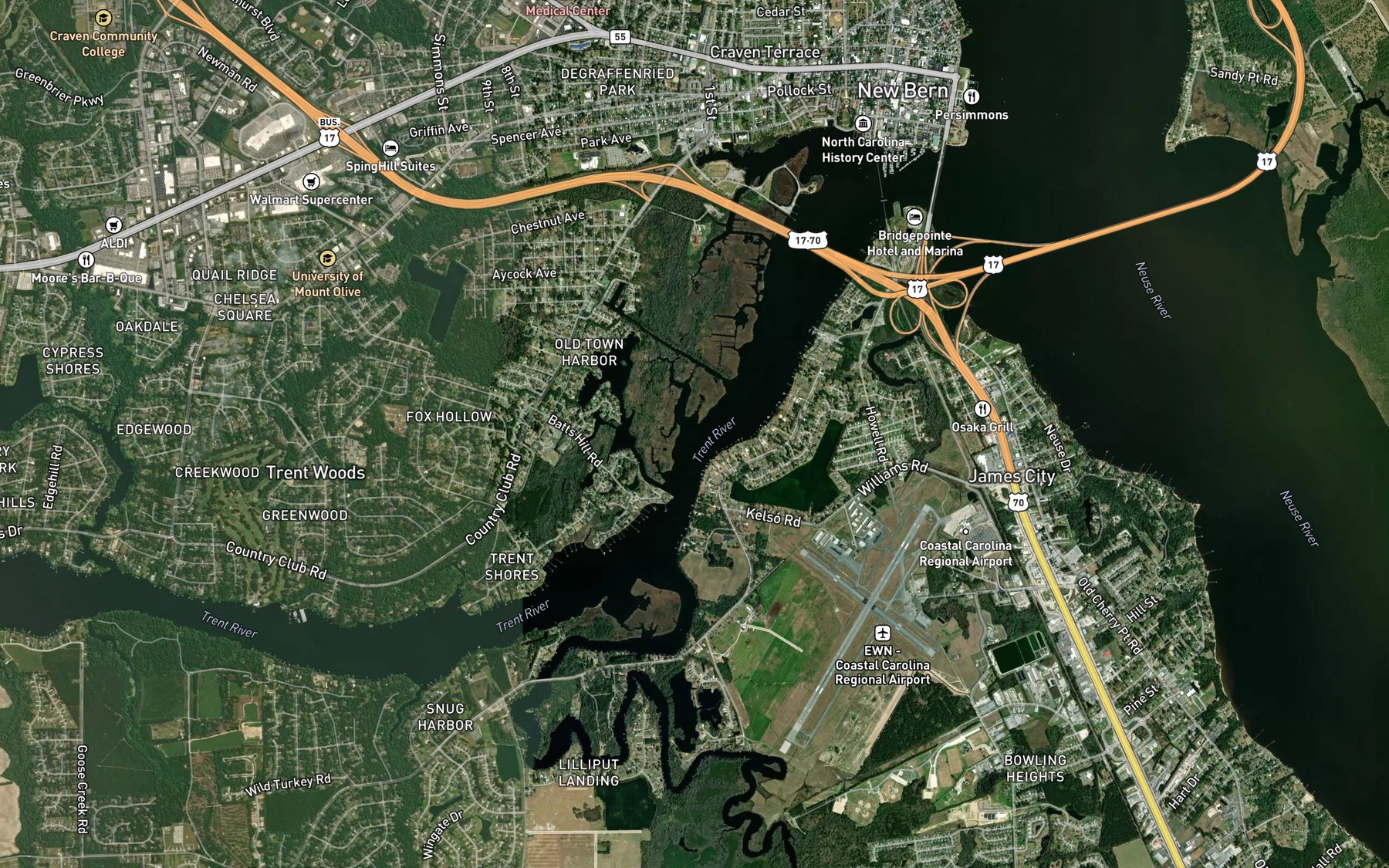 Satellite map of the Bridge Creek