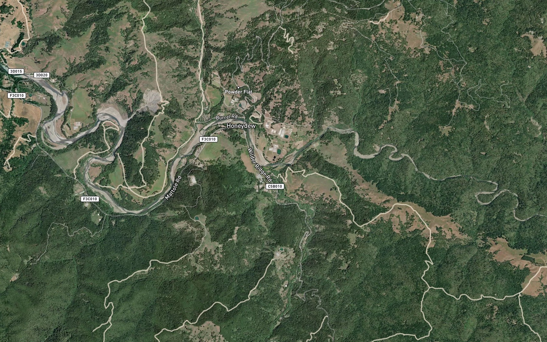 Satellite map of the Honeydew Creek