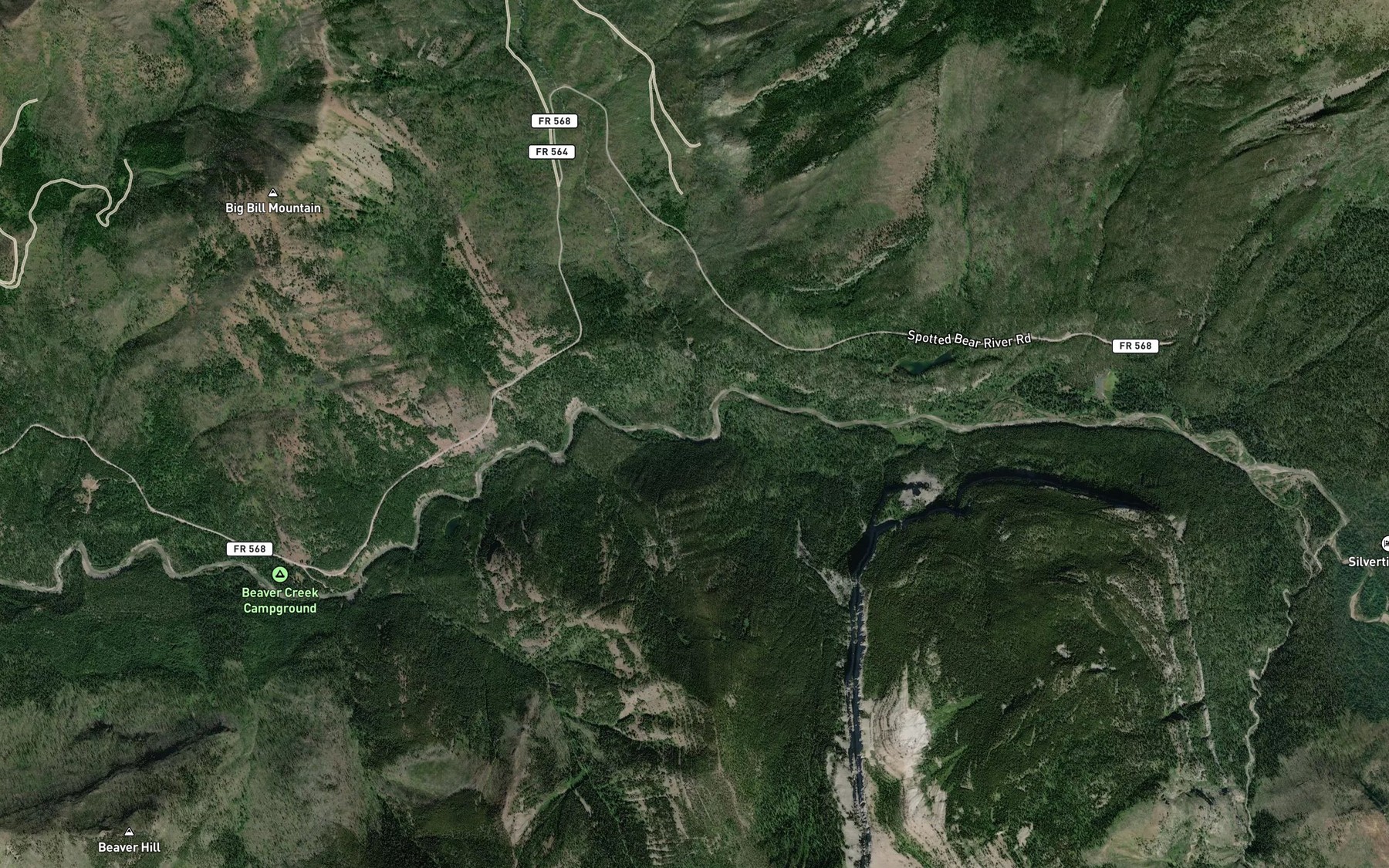 Satellite map of the Whitcomb Creek